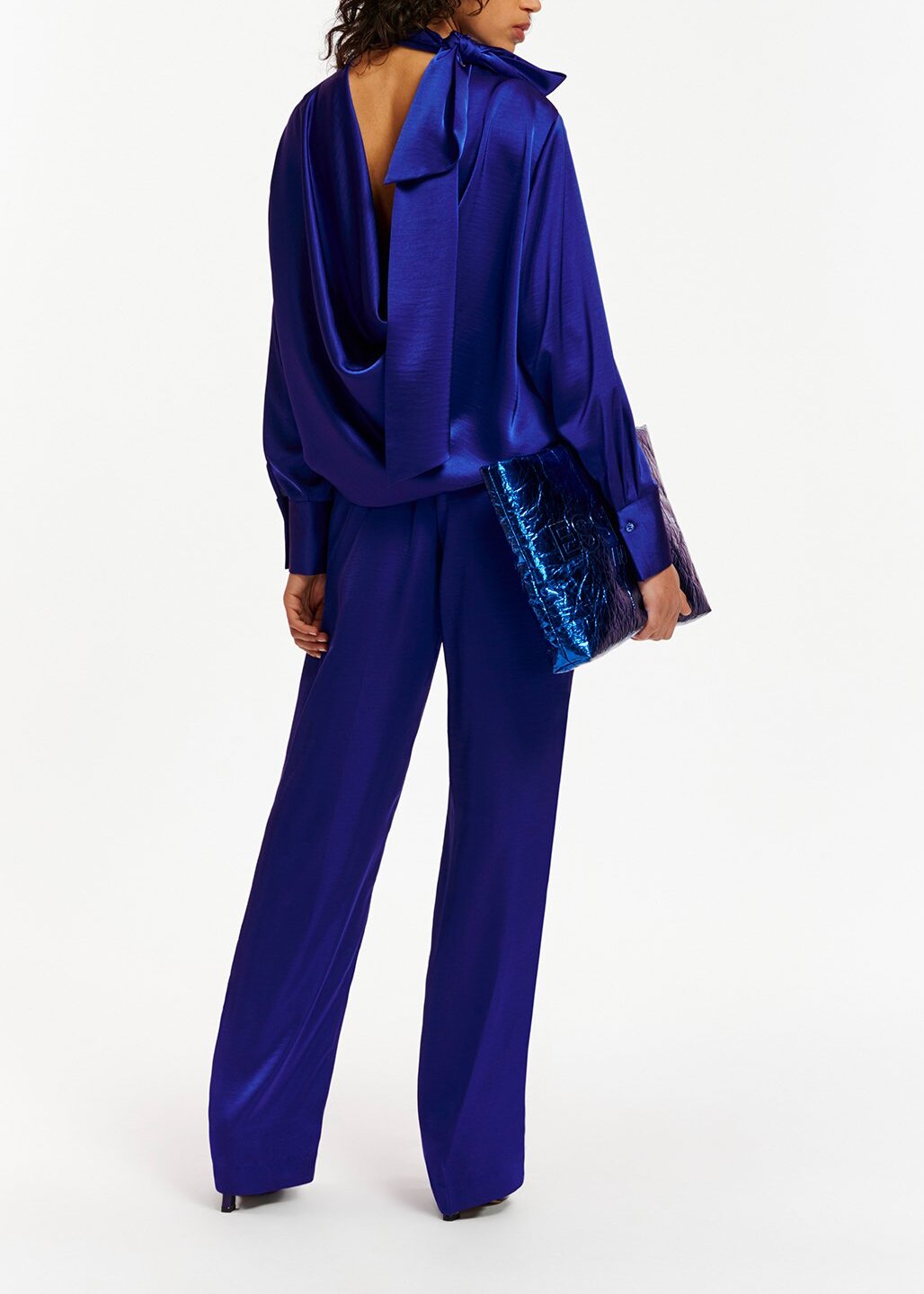 Blue tapered-leg satin pants RE—SSENTIEL | Essentiel second hand
