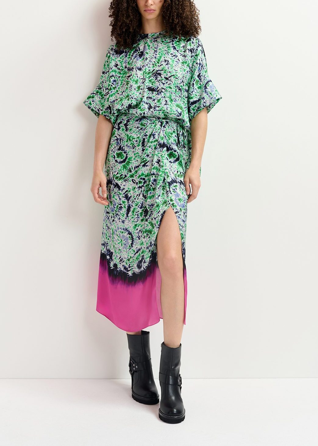 Green and navy blue tie-dye printed oversized top RE—SSENTIEL | Essentiel second hand