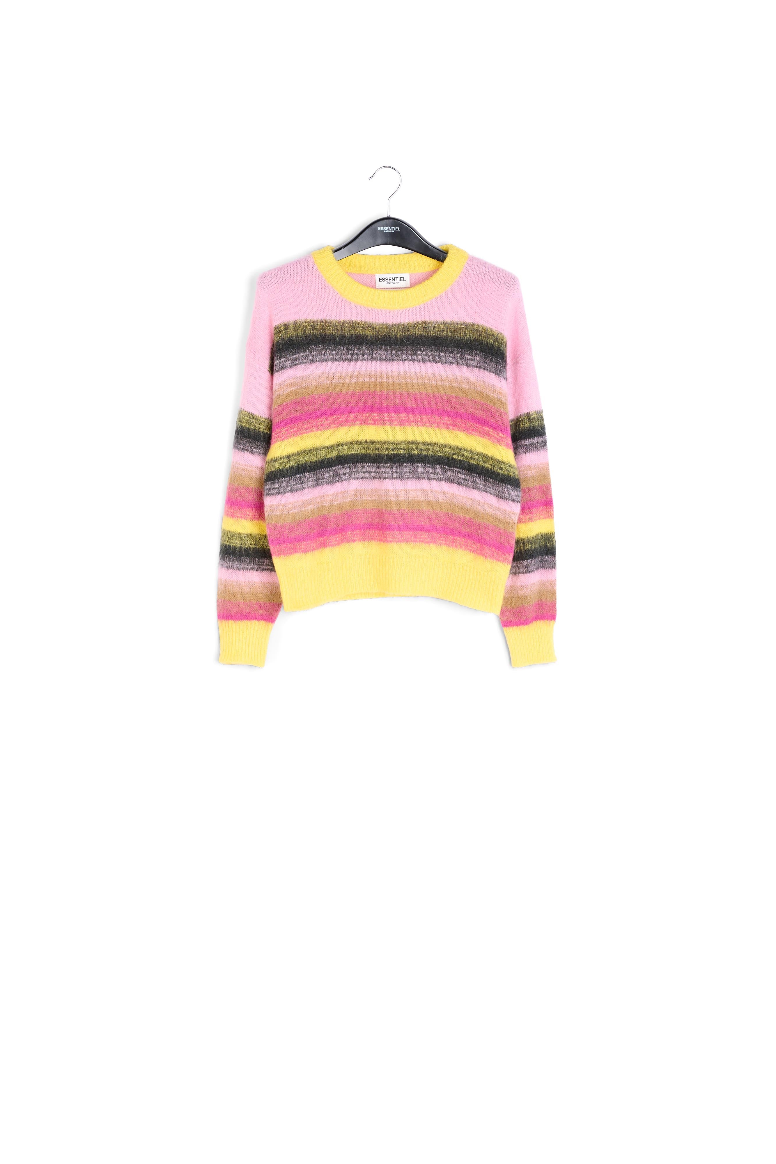 Yellow, pink and black striped knit sweater RE—SSENTIEL | Essentiel second hand