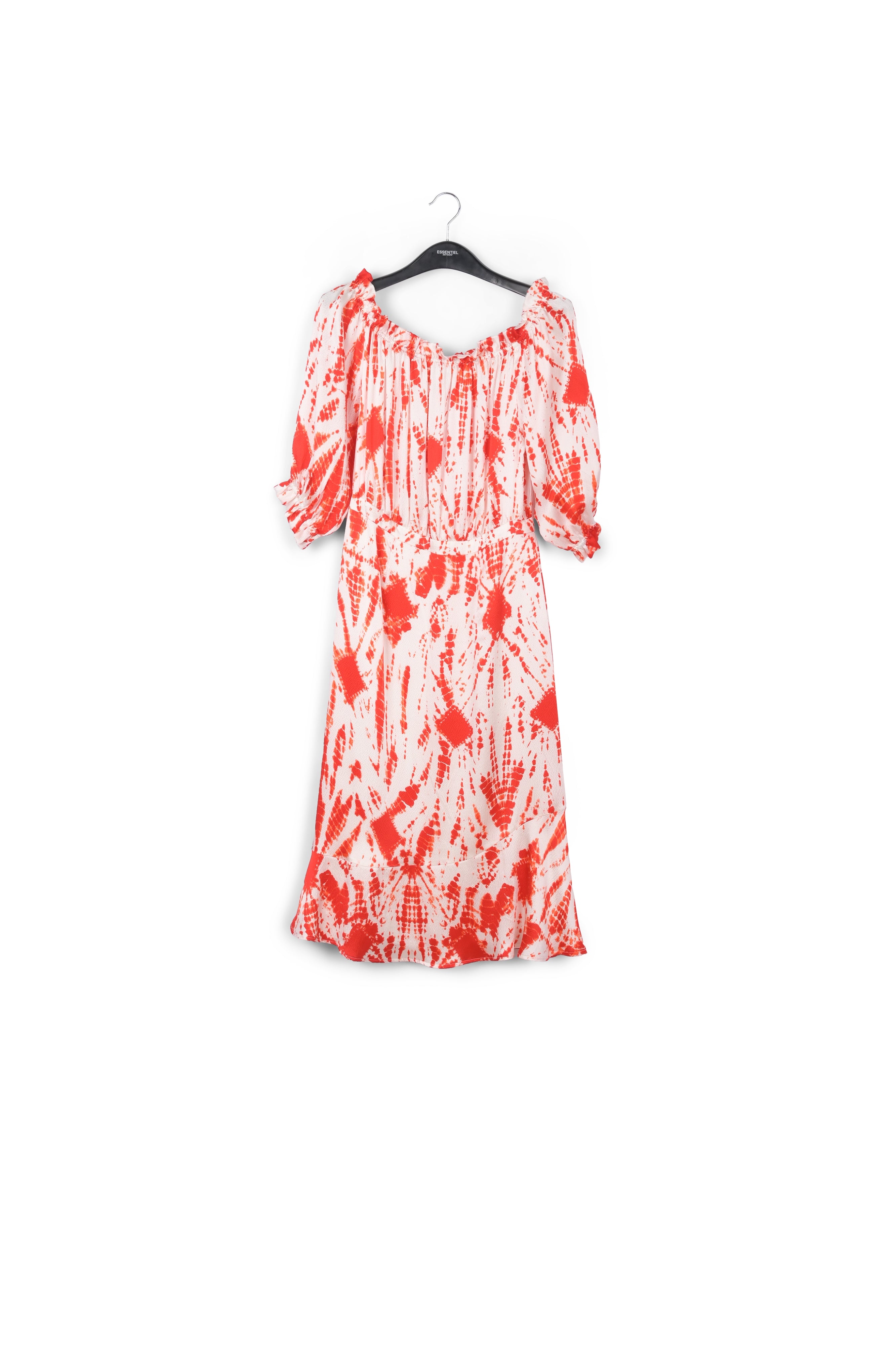 Off-white and green tie-dyed off-the-shoulder silk dress RE—SSENTIEL | Essentiel second hand