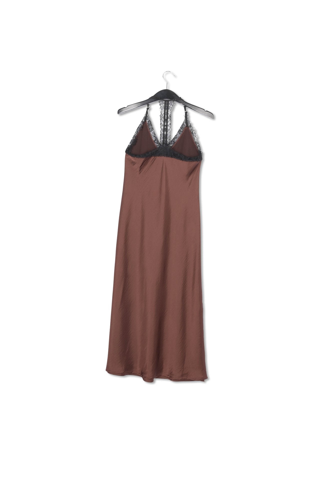 Brown lace-trimmed maxi-length slip dress RE—SSENTIEL | Essentiel second hand