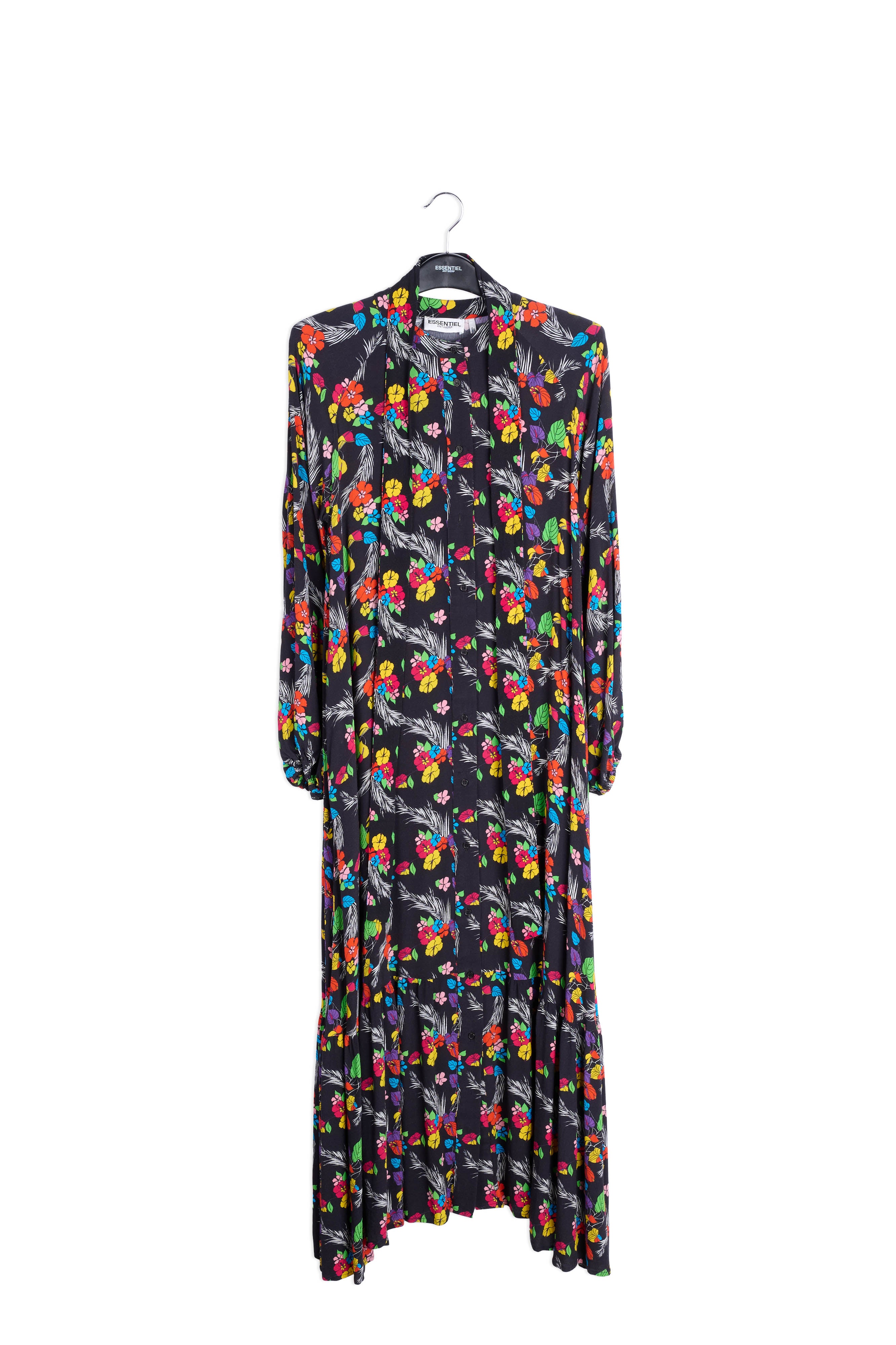 Zwarte maxi-jurk met tropische print RE—SSENTIEL | Essentiel second hand