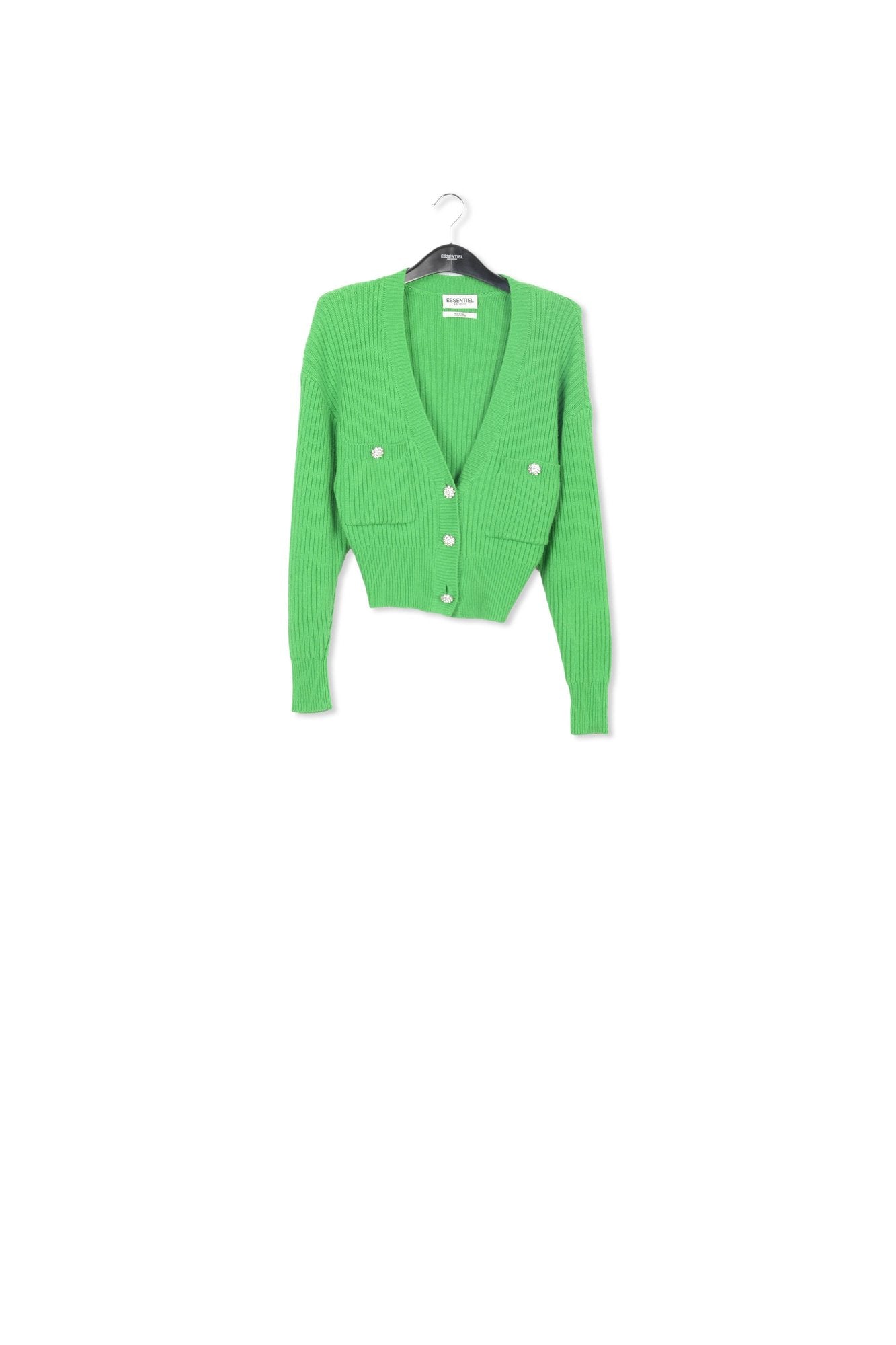 Cardigan vert en V à  boutons strass RE—SSENTIEL | Essentiel second hand