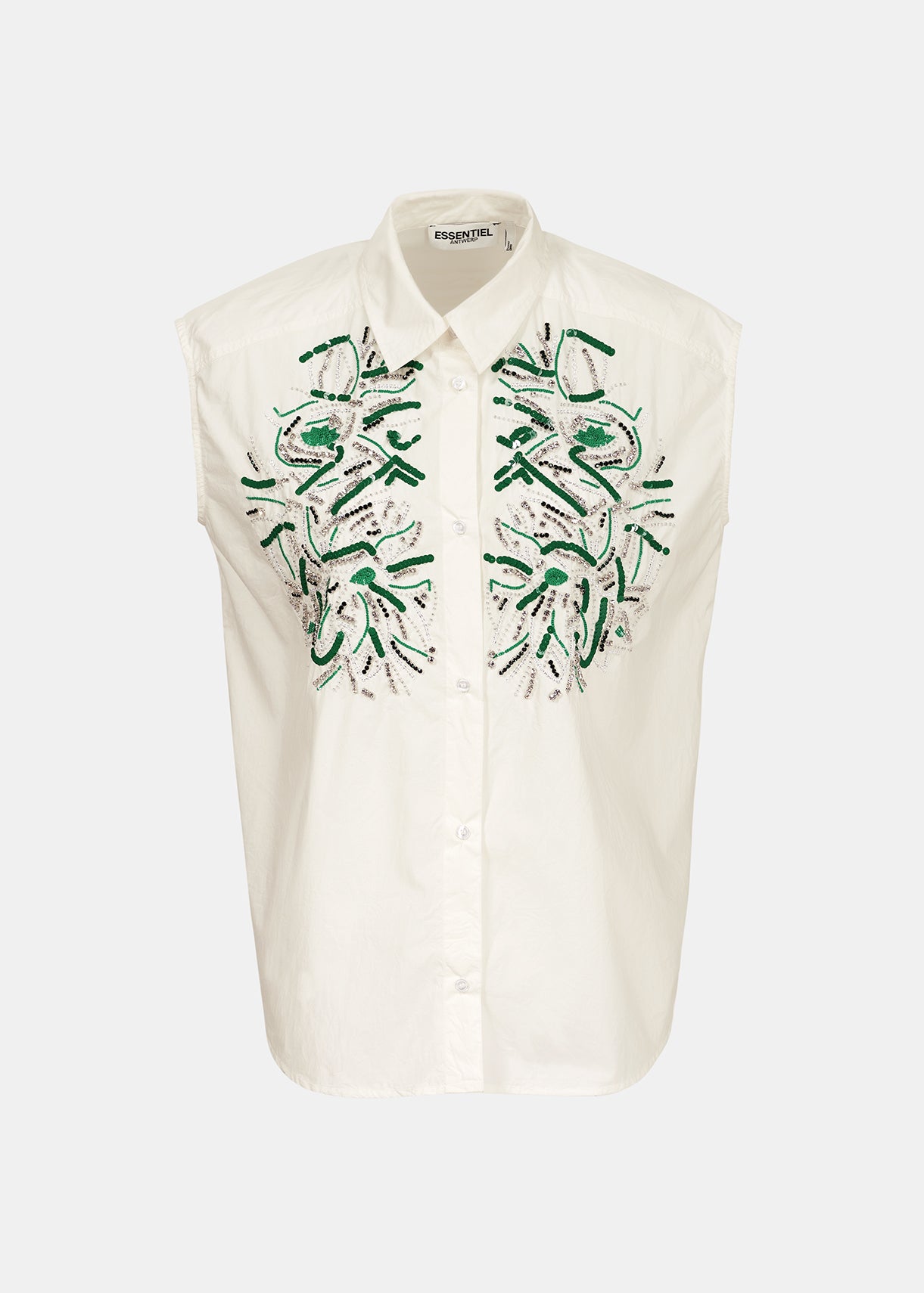 White sequin and rhinestone-embellished sleeveless shirt RE—SSENTIEL | Essentiel second hand