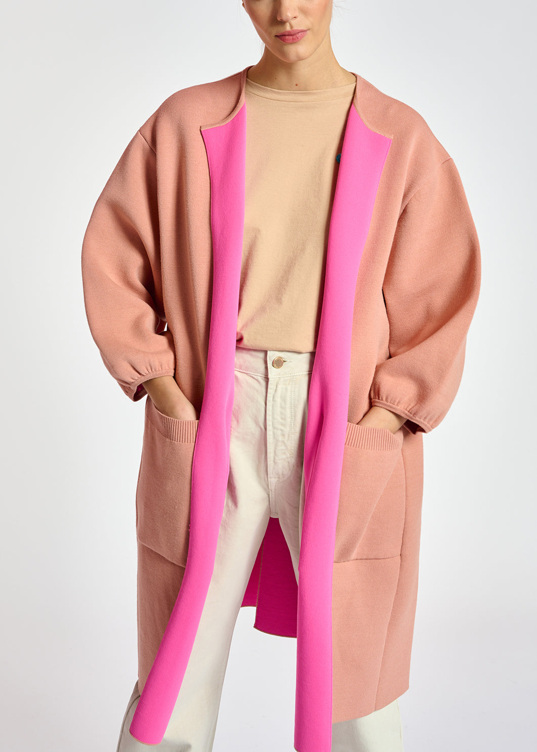 Vintage pink oversized knit coat RE—SSENTIEL | Essentiel second hand