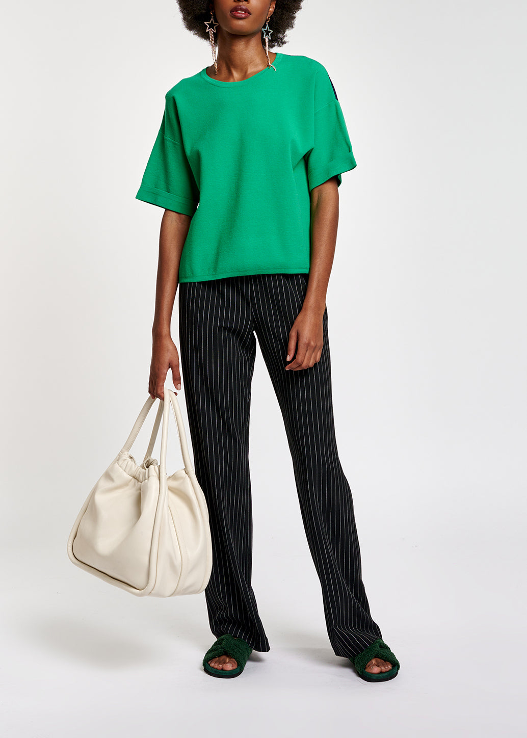 Black pinstripe wide-leg pants RE—SSENTIEL | Essentiel second hand