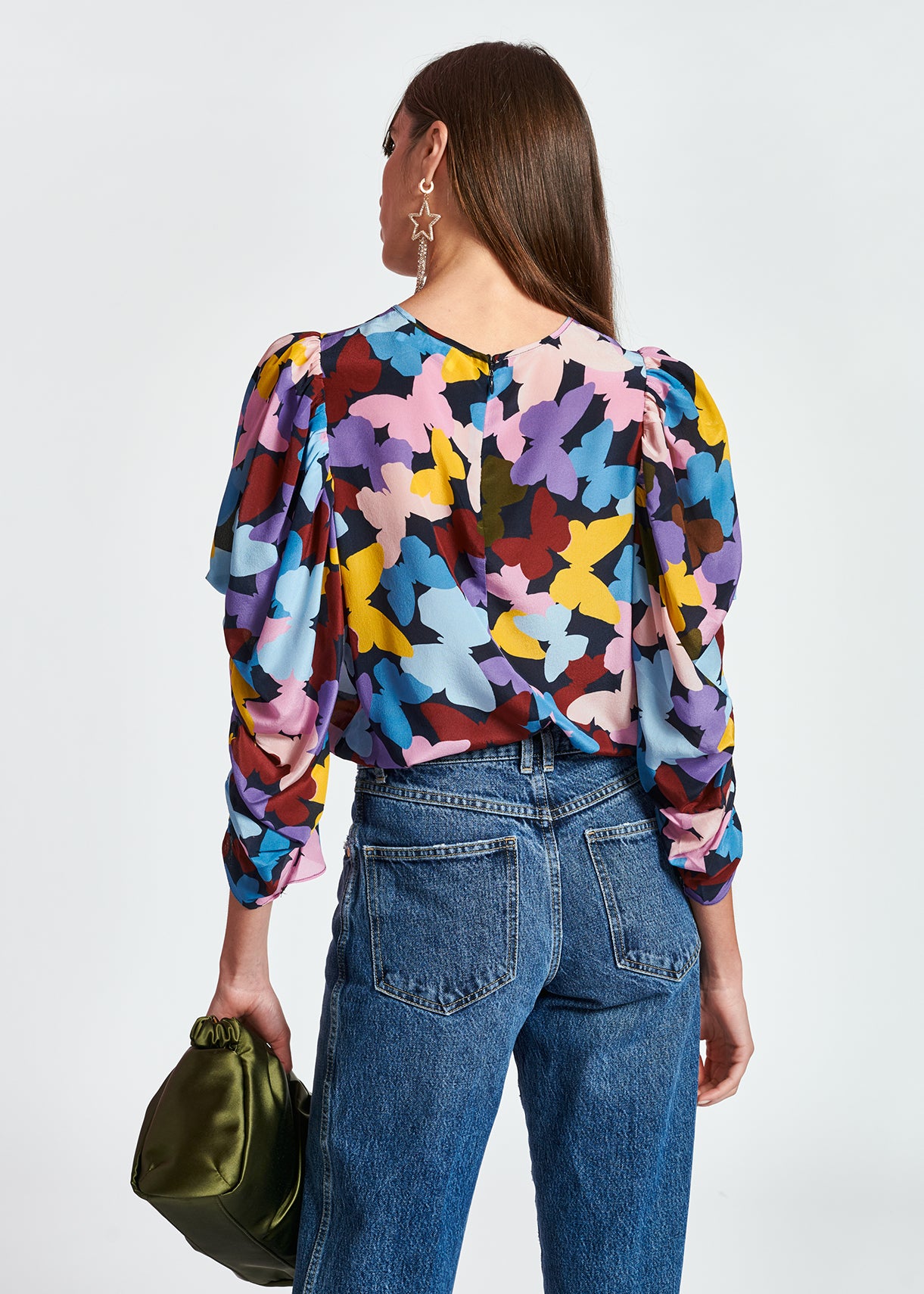 Dark blue silk butterfly print top RE—SSENTIEL | Essentiel second hand
