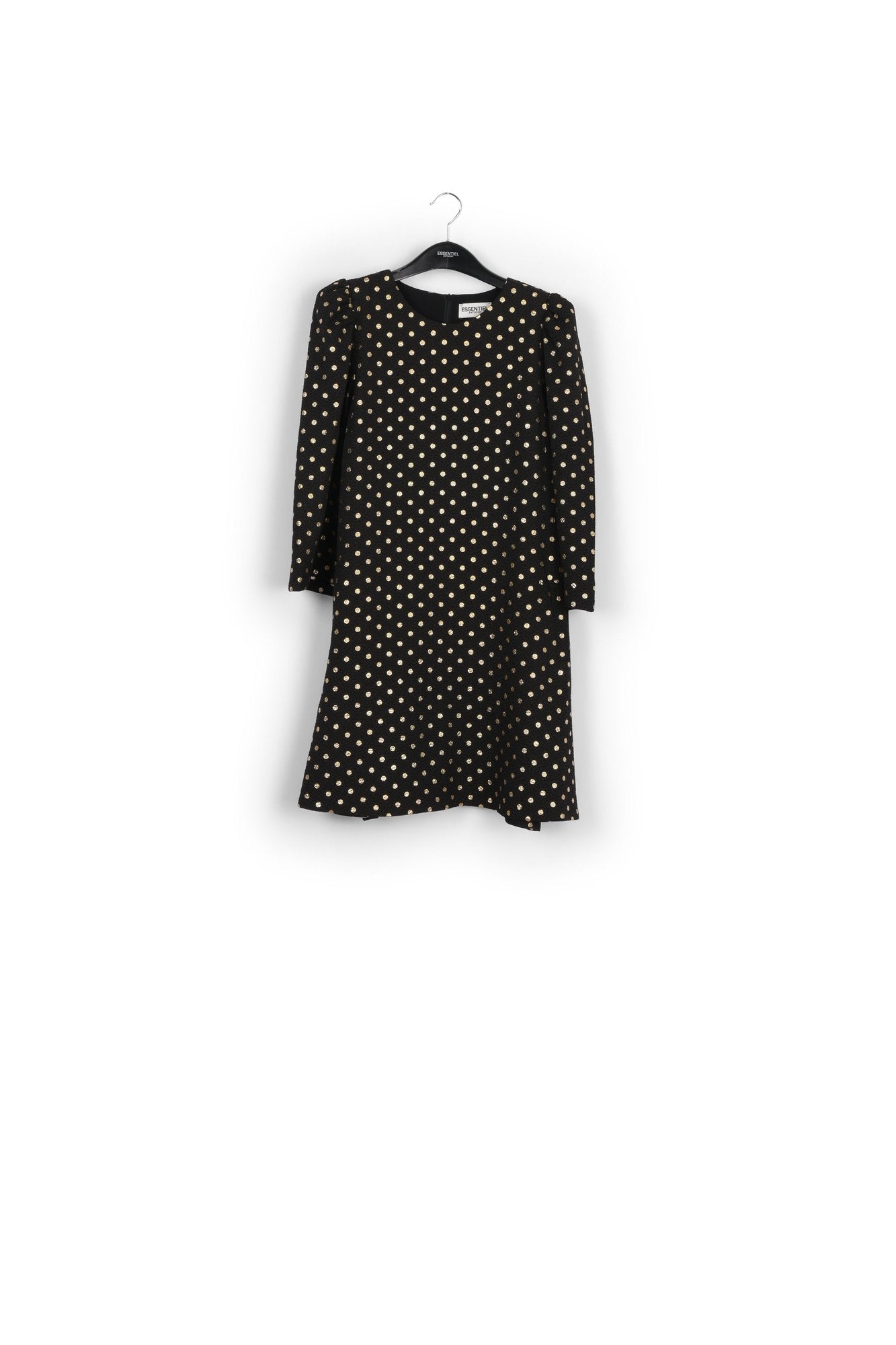 Black and gold polka-dot mini dress with trumpet sleeves RE—SSENTIEL | Essentiel second hand