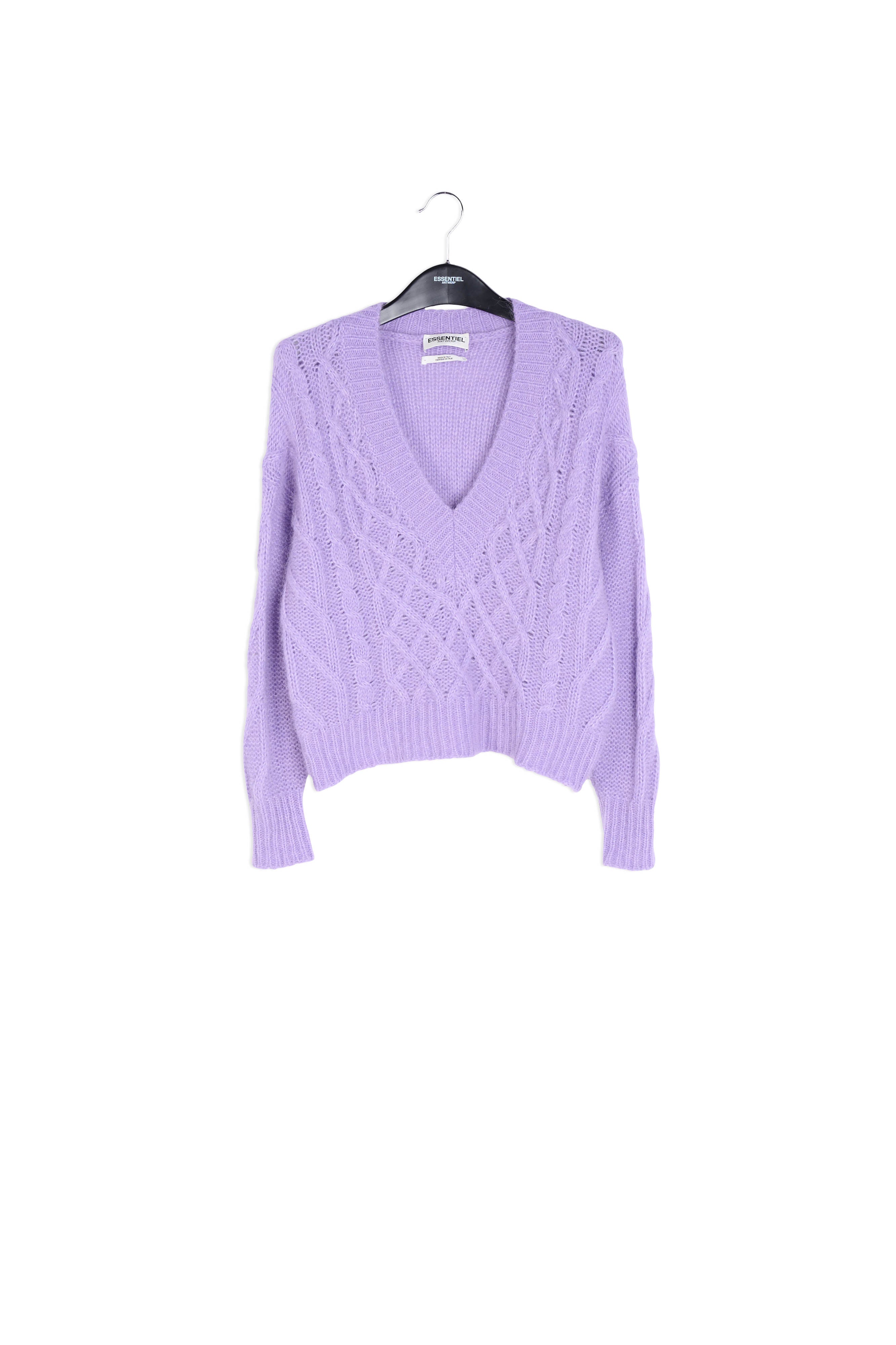Lilac cable-knit V-neck sweater RE—SSENTIEL | Essentiel second hand