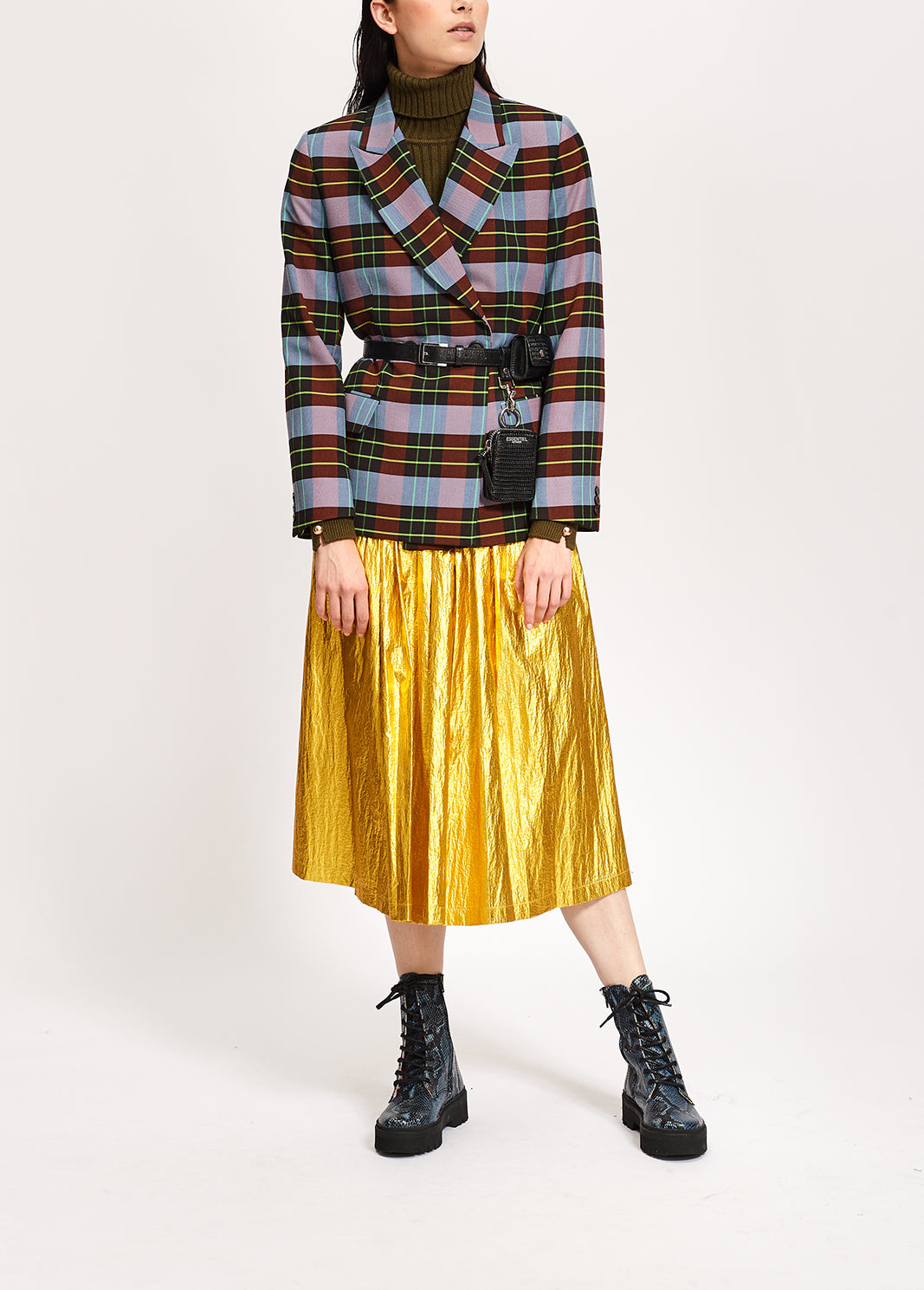 Gold metallic foil pleated midi skirt RE—SSENTIEL | Essentiel second hand