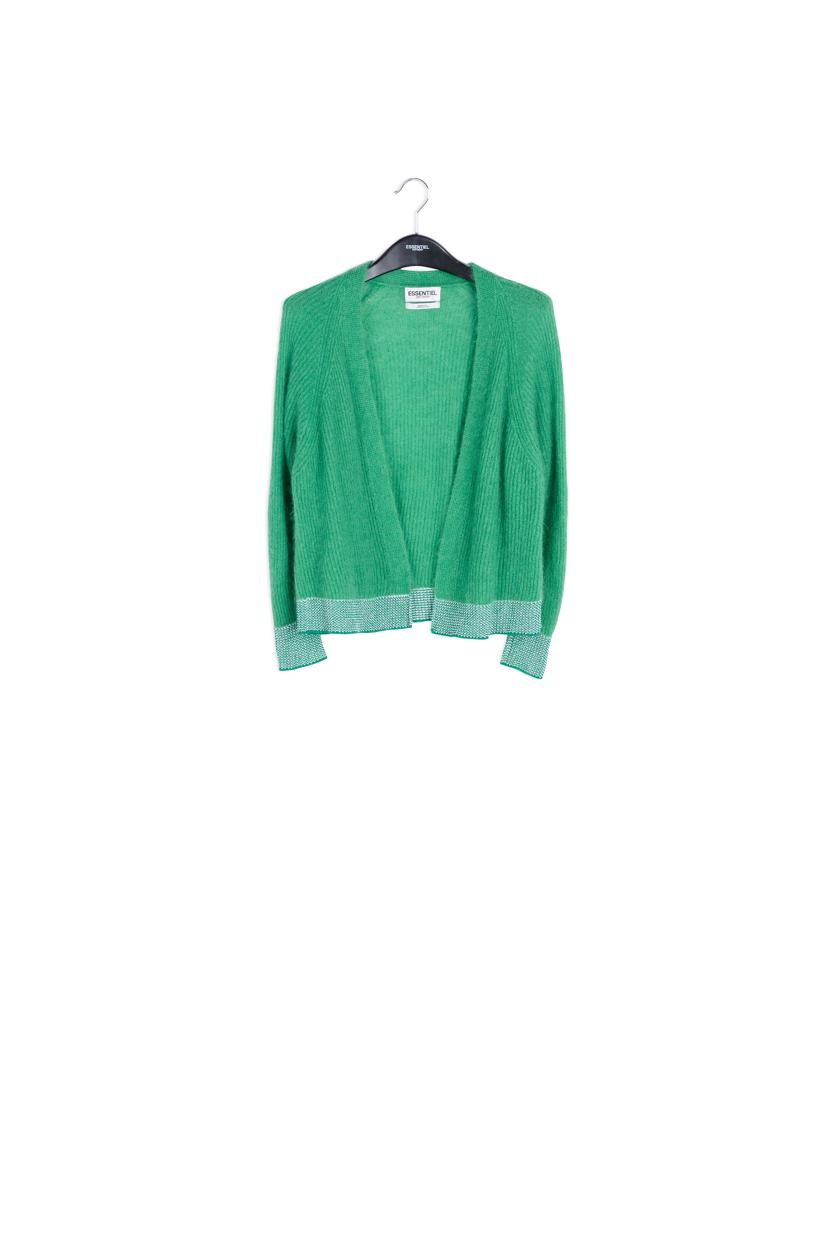 Green ribbed open cardigan with accentuated trims RE—SSENTIEL | Essentiel second hand