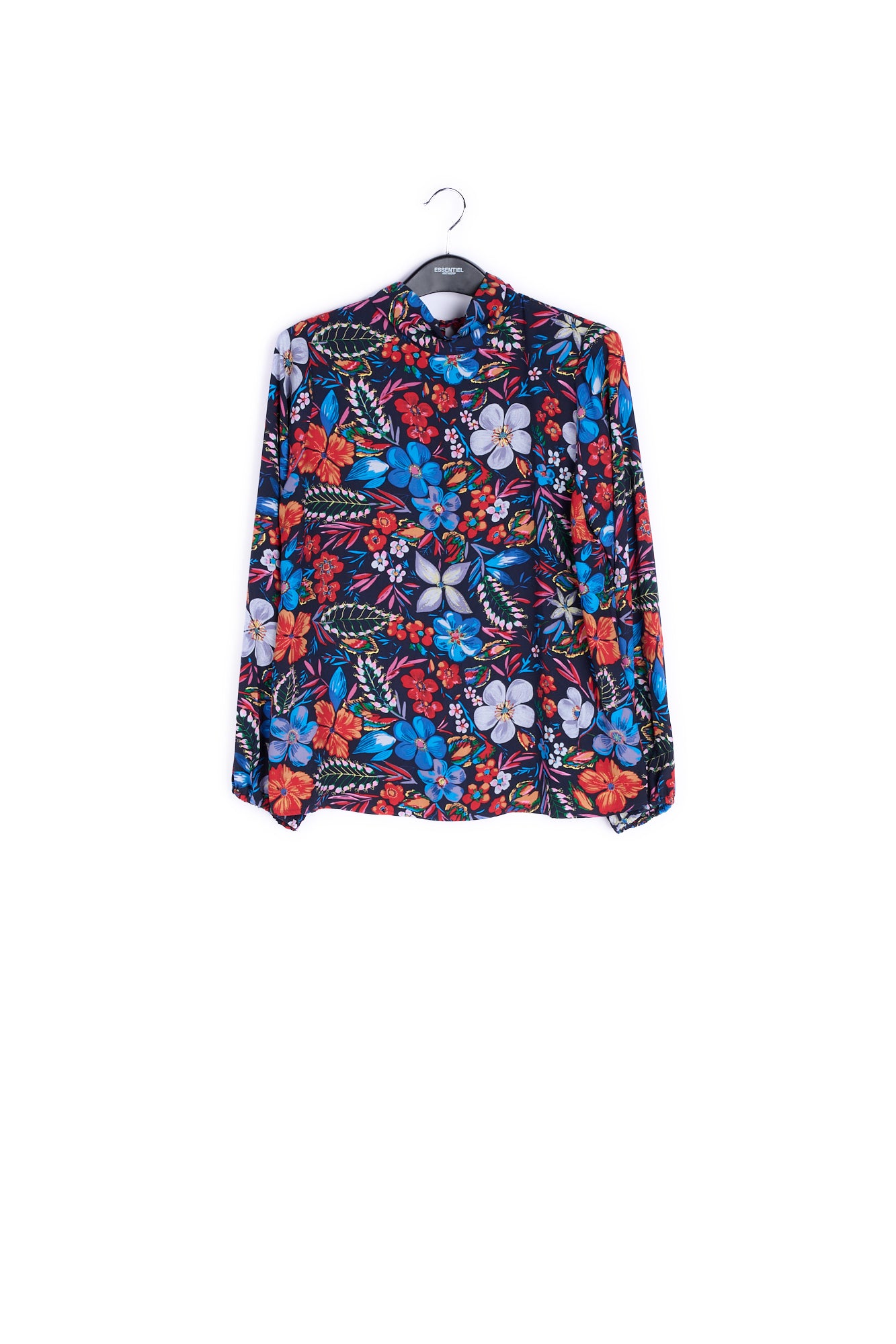 Dark blue floral pussy bow shirt RE—SSENTIEL | Essentiel second hand