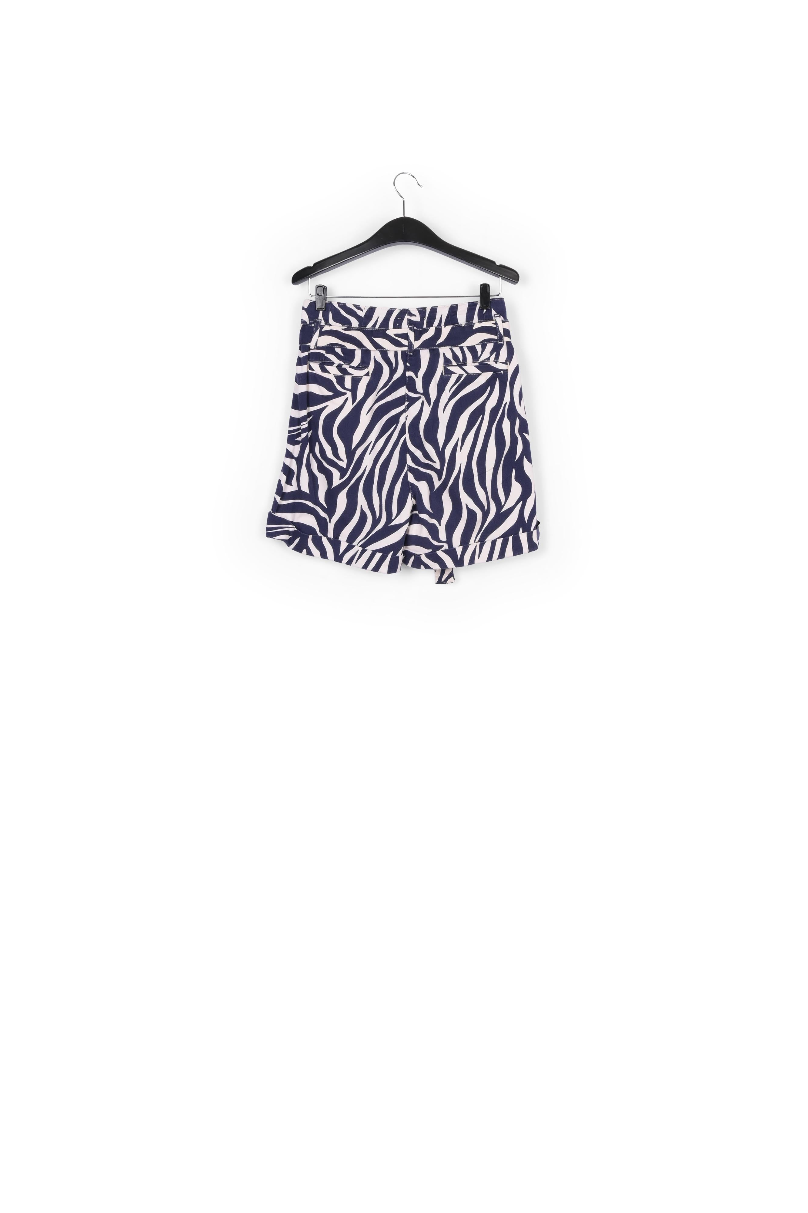 Off-white and navy blue zebra-print belted denim shorts RE—SSENTIEL | Essentiel second hand