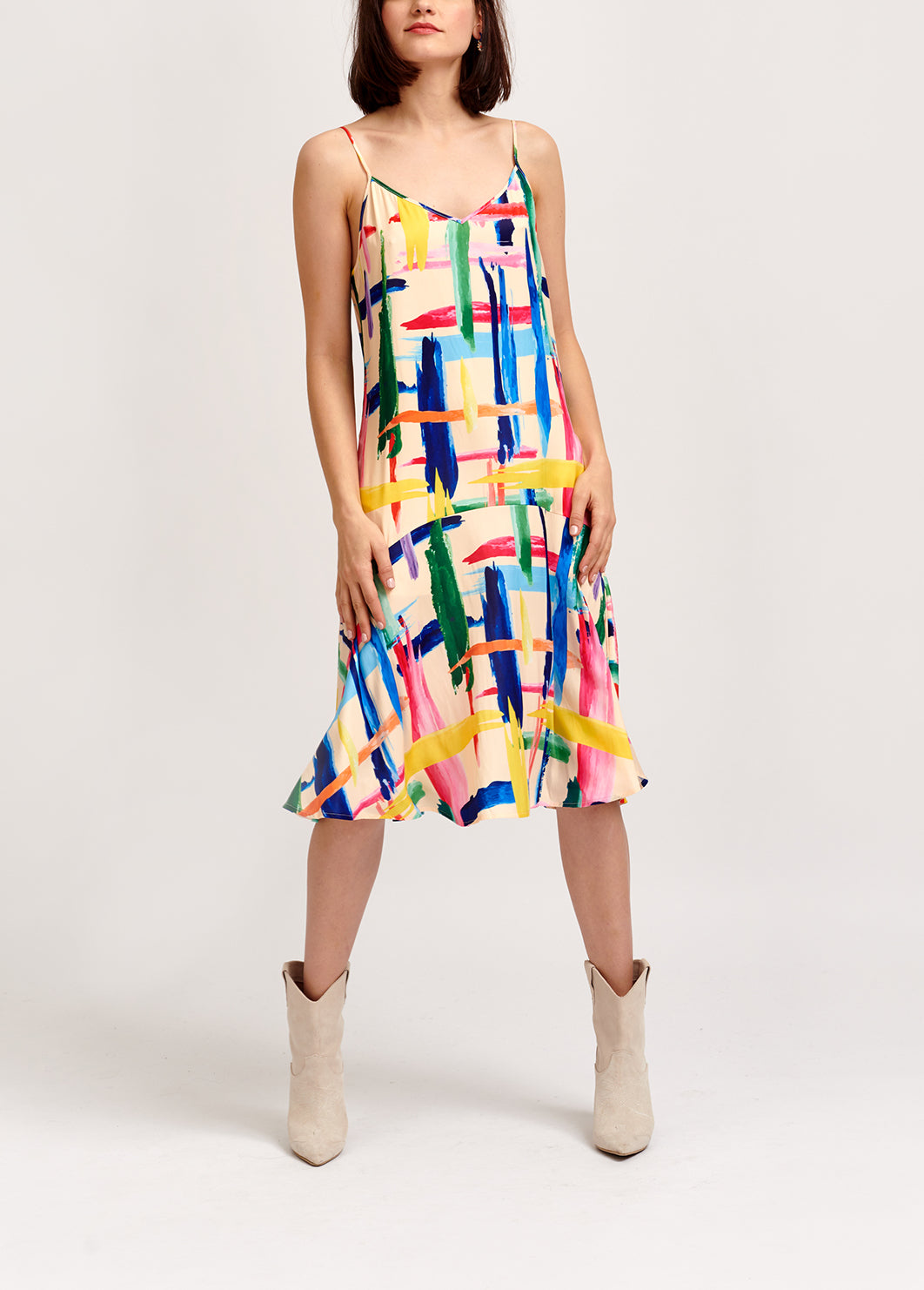 Multicolored graphic striped midi dress RE—SSENTIEL | Essentiel second hand