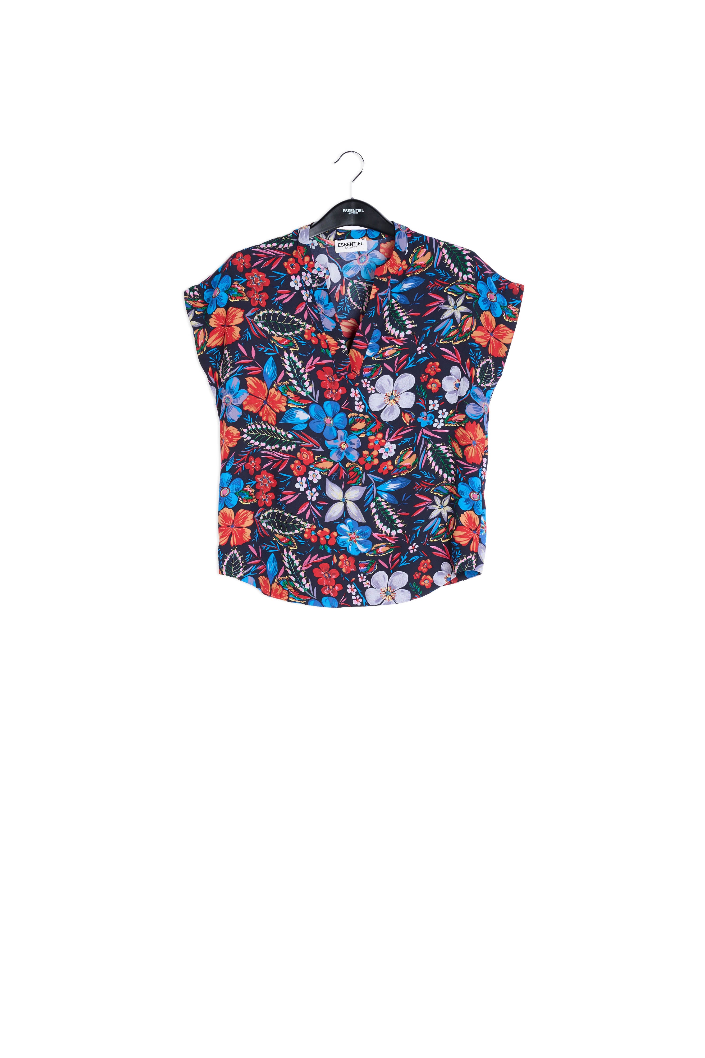 Dark blue floral V-neckline top RE—SSENTIEL | Essentiel second hand