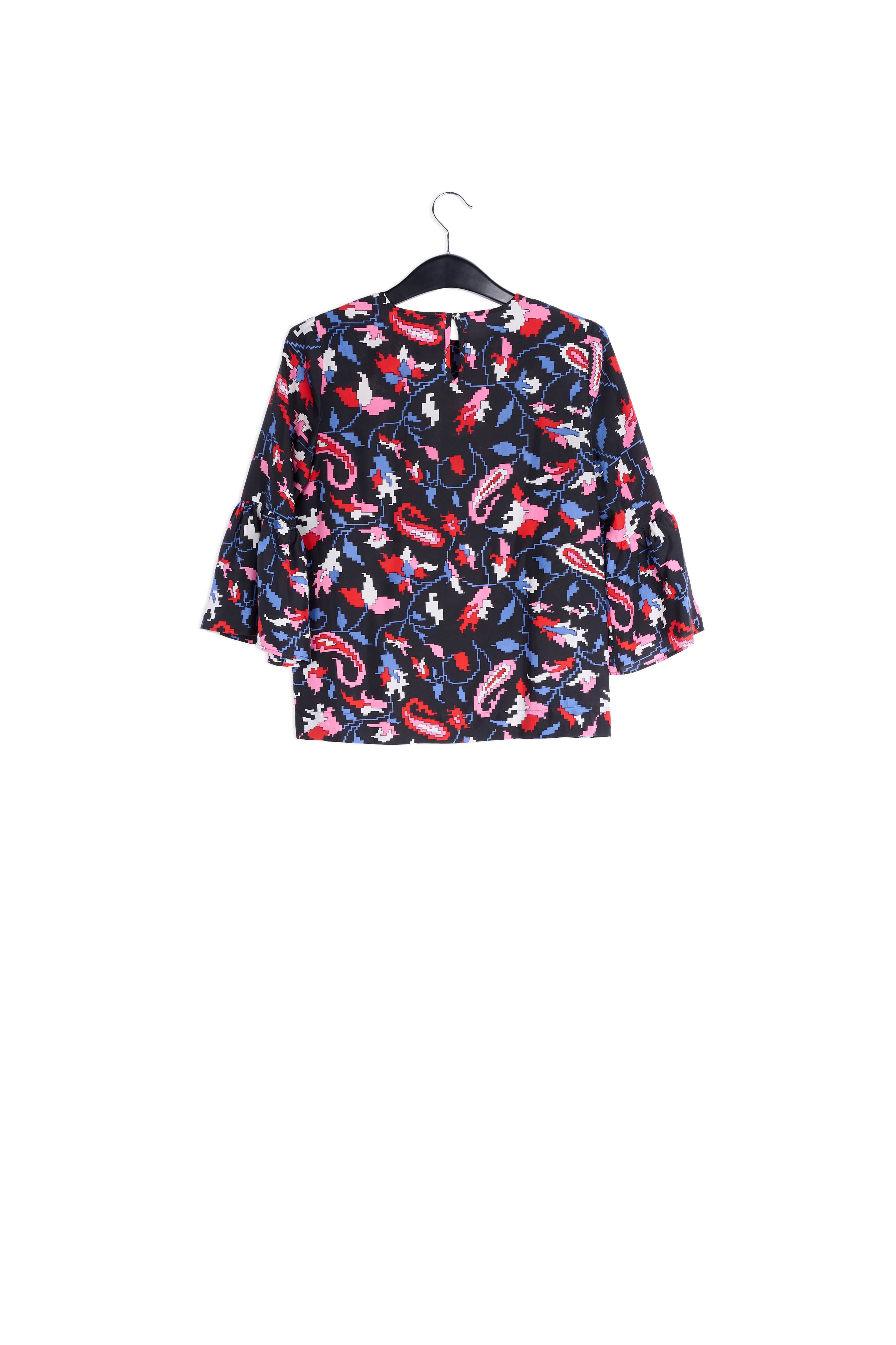 Blauwe zijden top met bloemenprint RE—SSENTIEL | Essentiel second hand