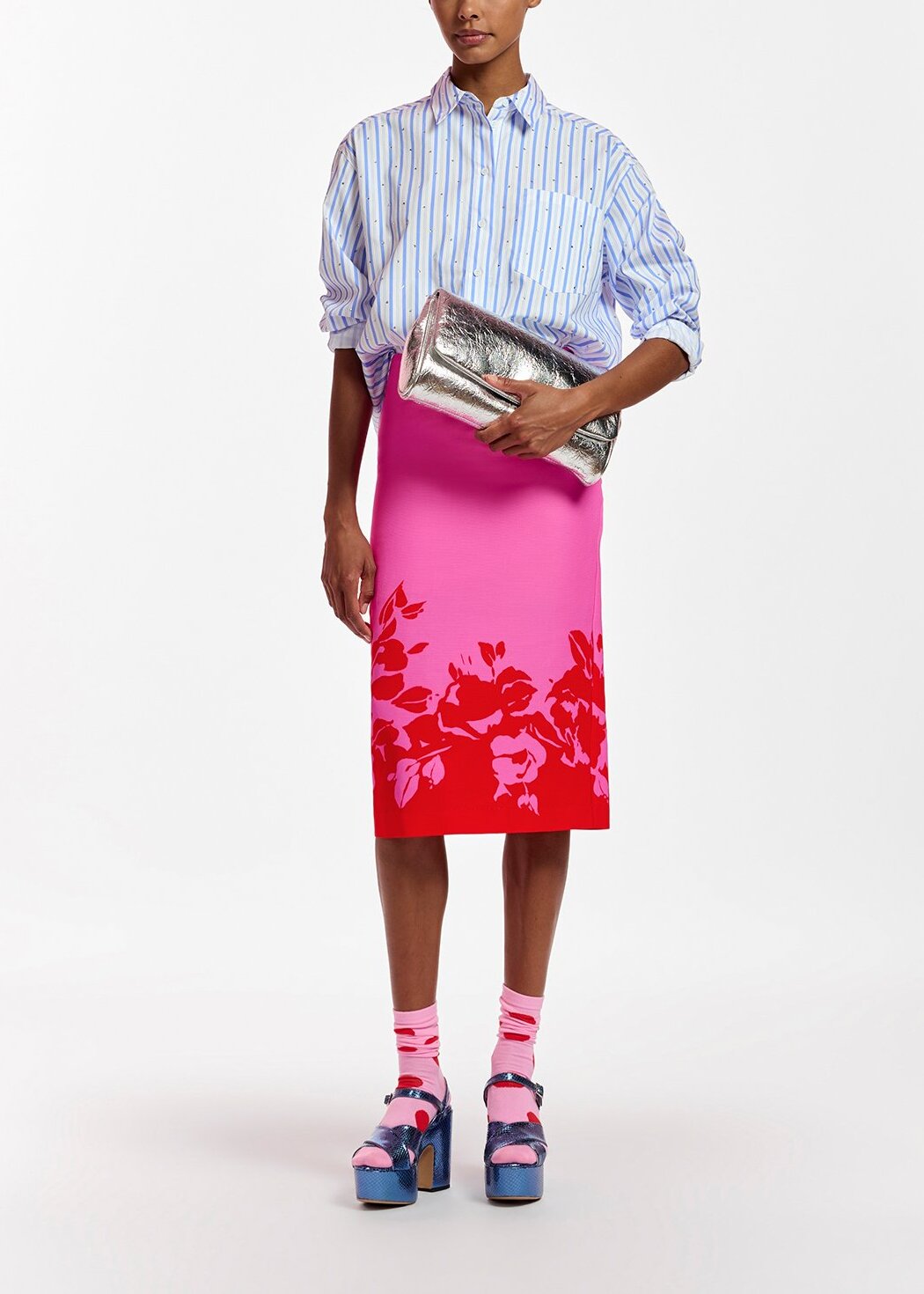 Chemise blanche et bleue à rayures et strass RE—SSENTIEL | Essentiel second hand