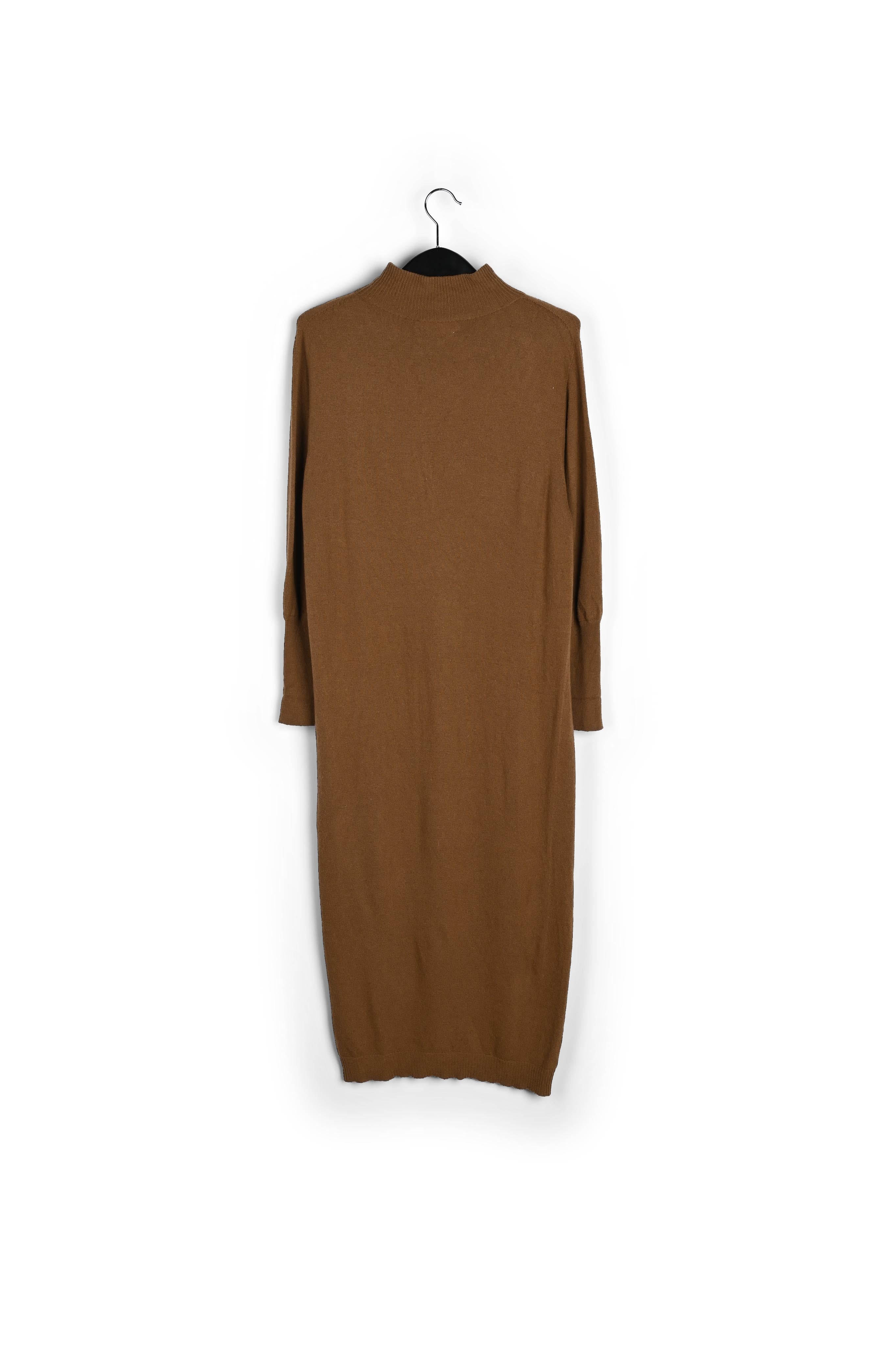Camel midi-jurk gebreid met merinoswol RE—SSENTIEL | Essentiel second hand