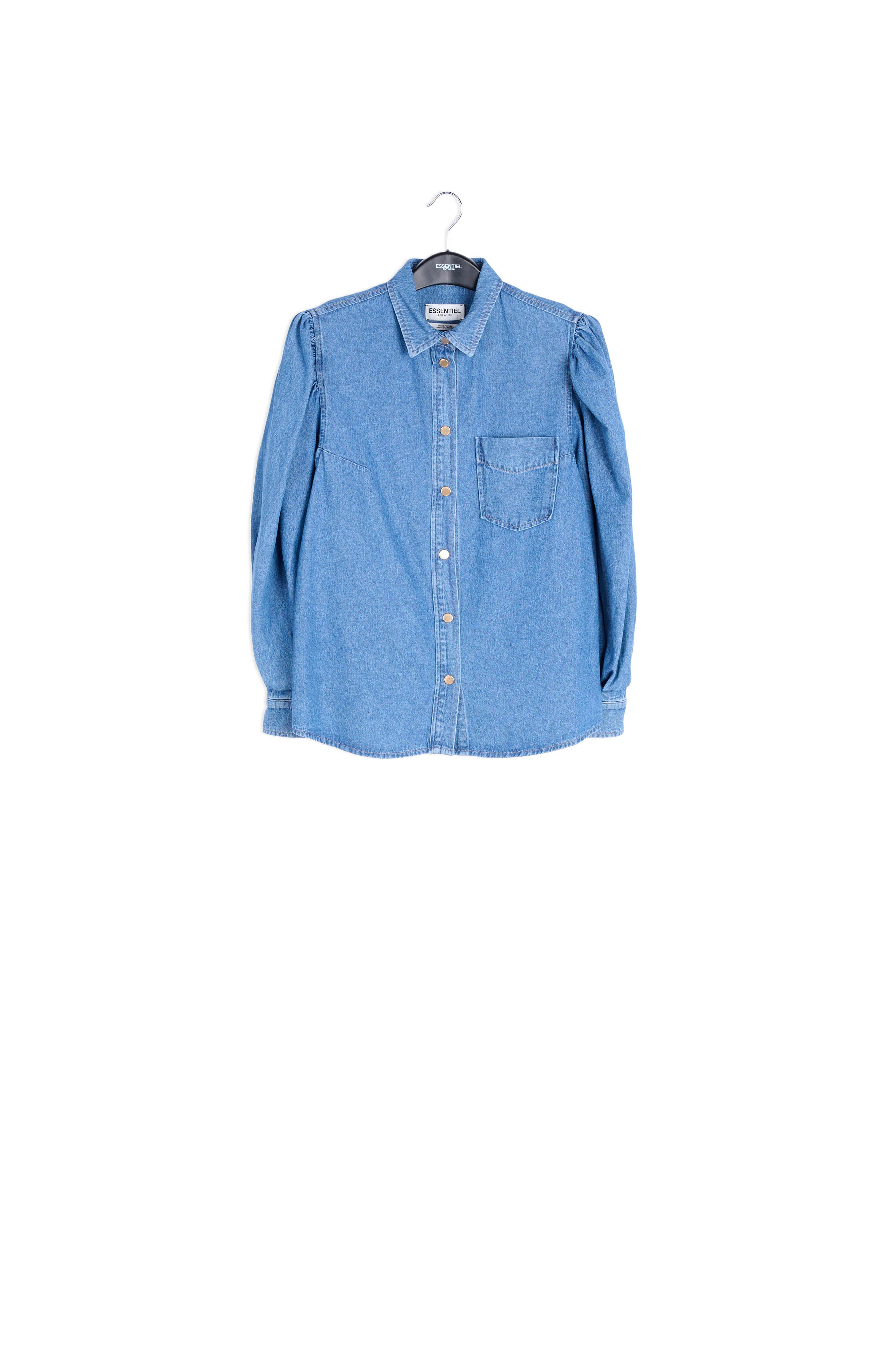 Blue denim shirt with puff sleeves RE—SSENTIEL | Essentiel second hand