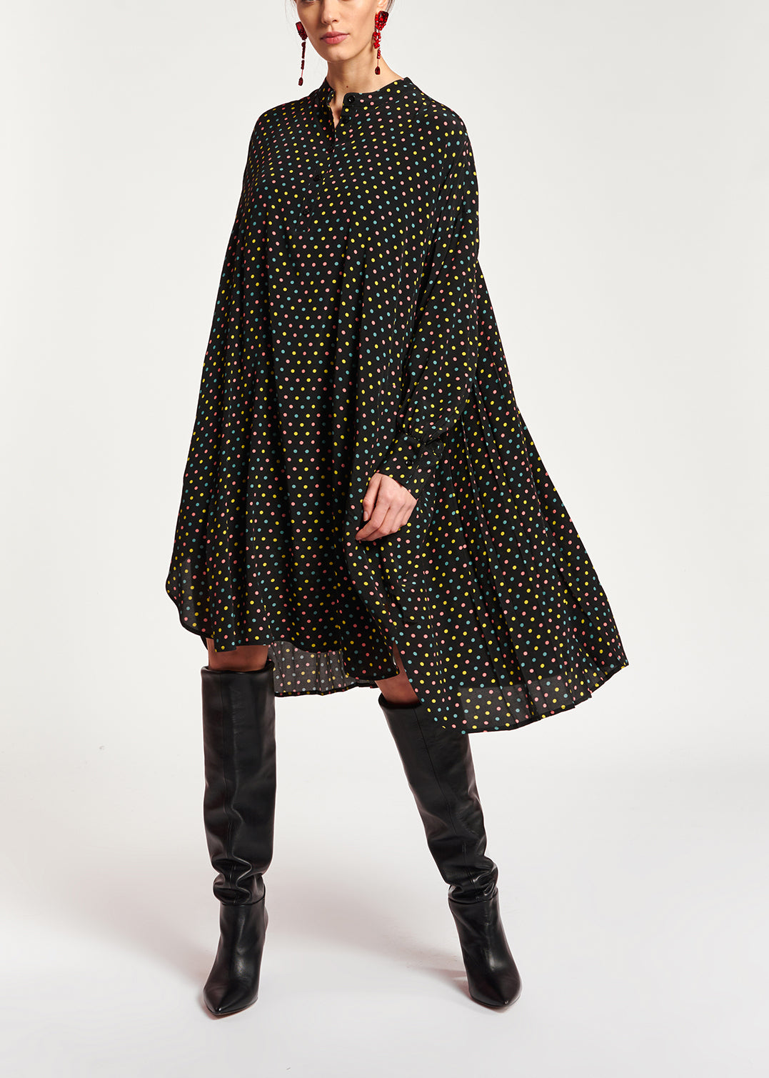 Black polka-dot shirt dress with plissé backside RE—SSENTIEL | Essentiel second hand