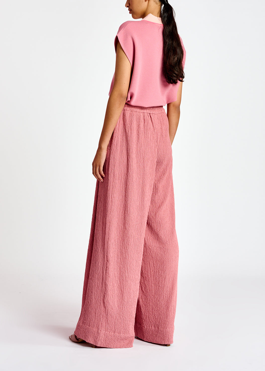 Vintage pink wide-leg seersucker pants RE—SSENTIEL | Essentiel second hand