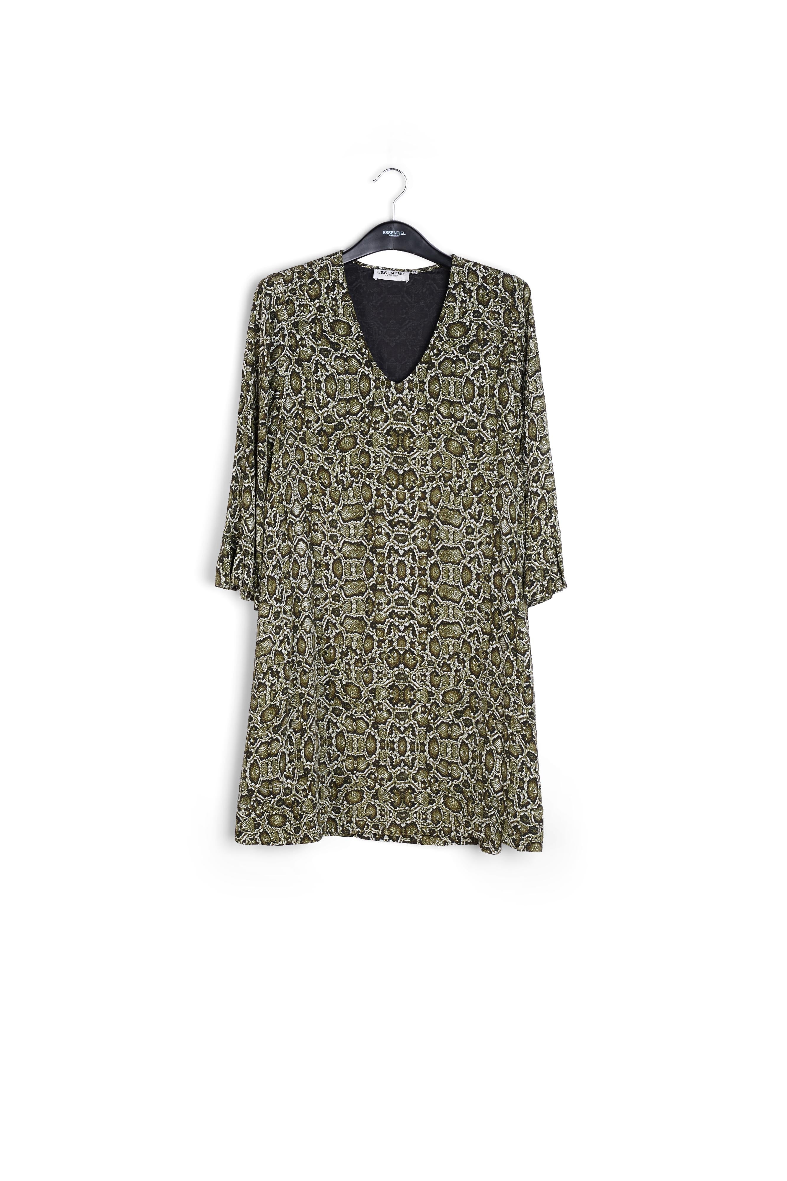 Kakigroene mini-jurk met slangenprint RE—SSENTIEL | Essentiel second hand