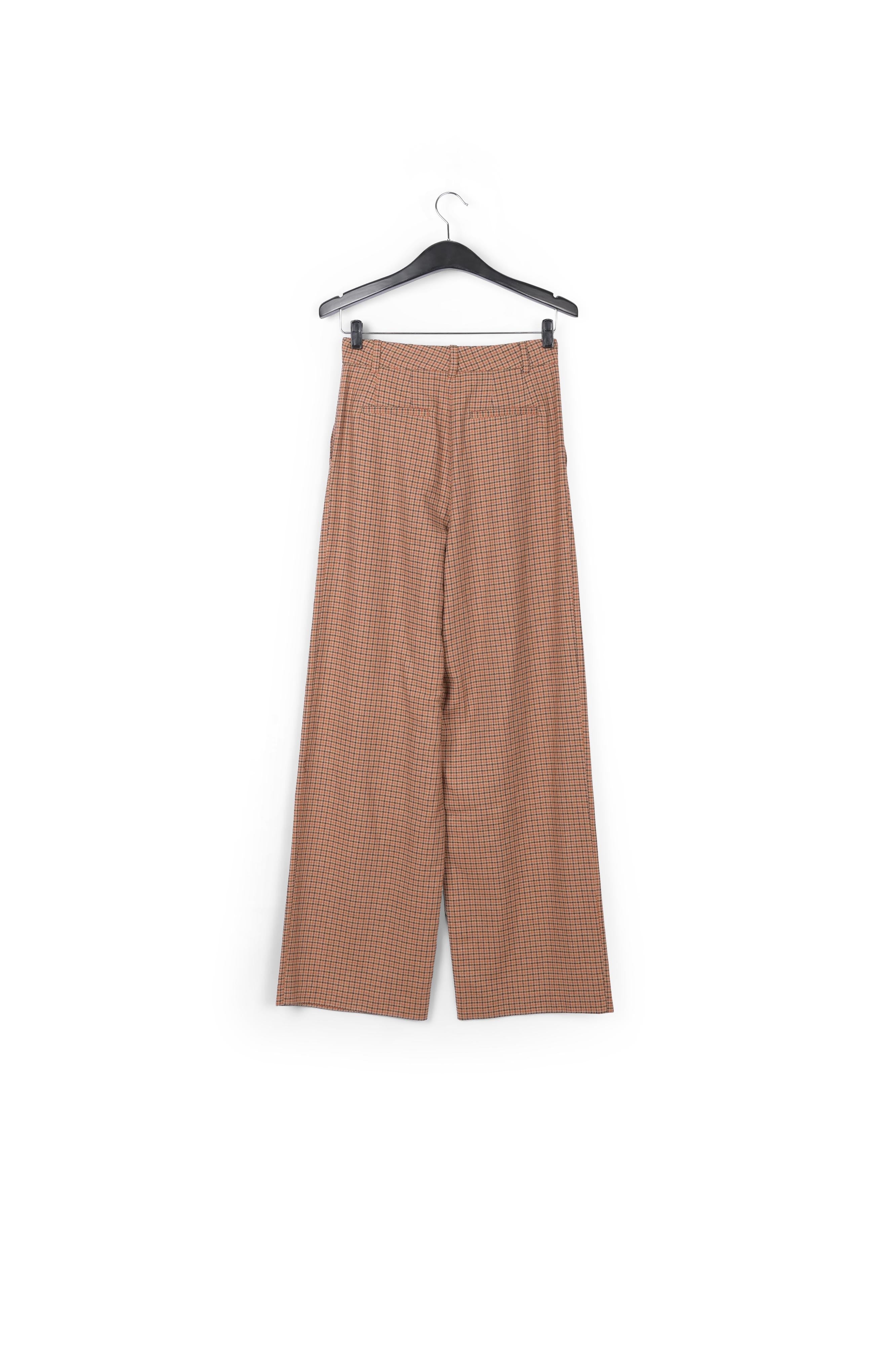 Bruine ruitjesbroek met wijde pijpen RE—SSENTIEL | Essentiel second hand