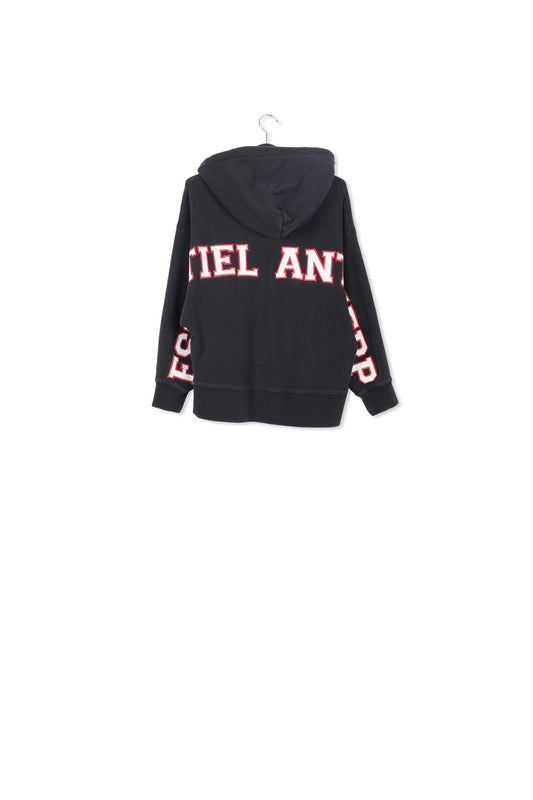 Black cotton hoodie with embroidered patches RE—SSENTIEL | Essentiel second hand