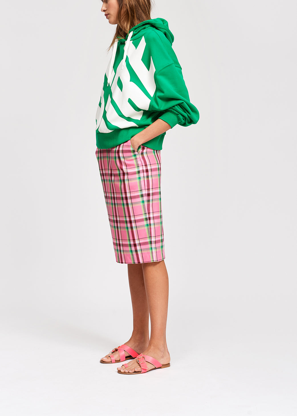 Pink plaid straight skirt RE—SSENTIEL | Essentiel second hand