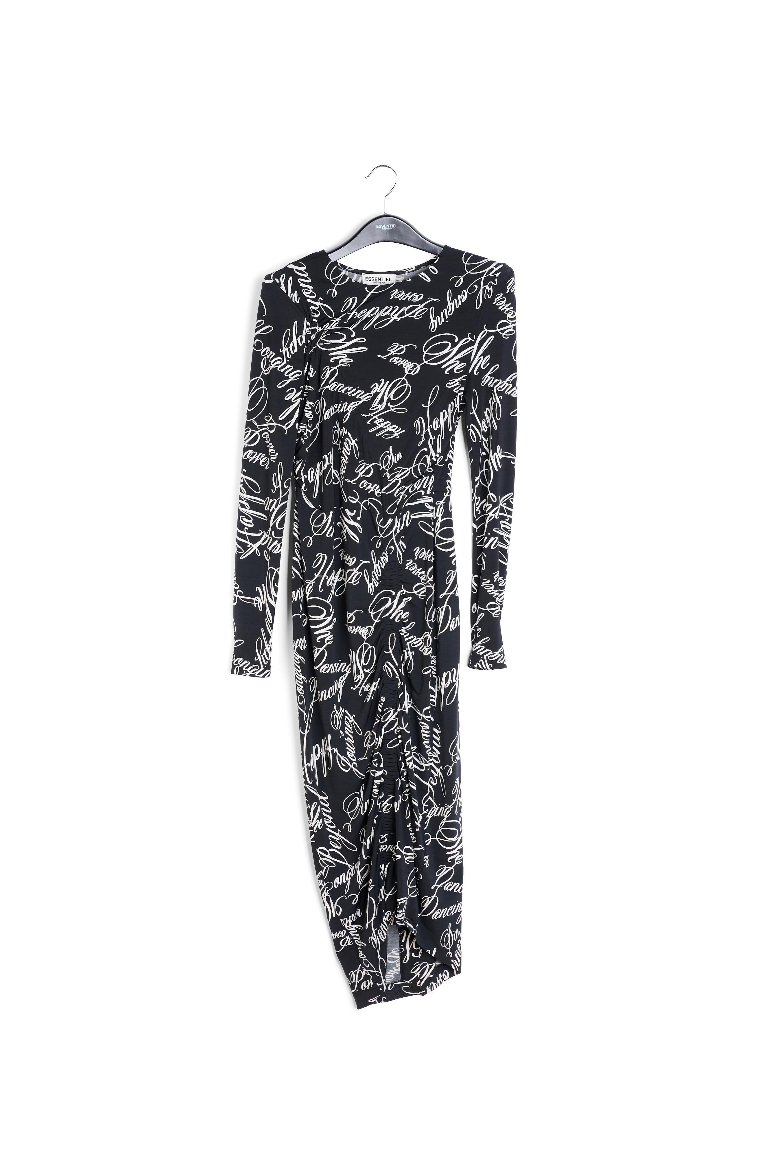 Black midi dress with floral-print RE—SSENTIEL | Essentiel second hand