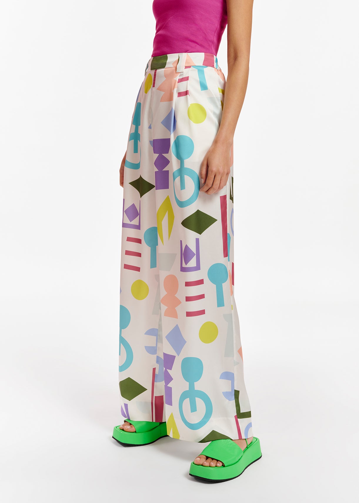 White abstract-printed wide-leg pants RE—SSENTIEL | Essentiel second hand