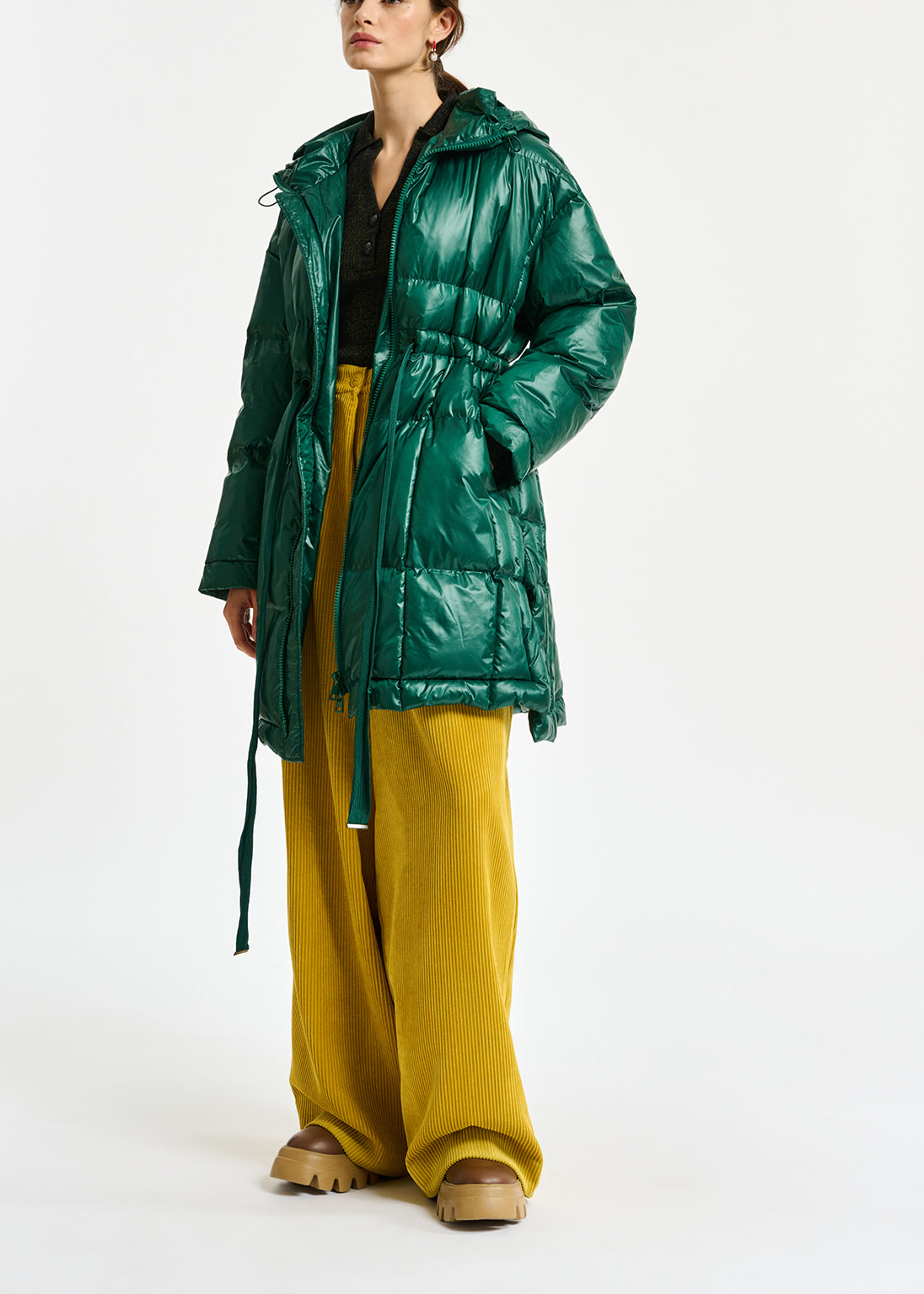 Dark green hooded puffer coat RE—SSENTIEL | Essentiel second hand