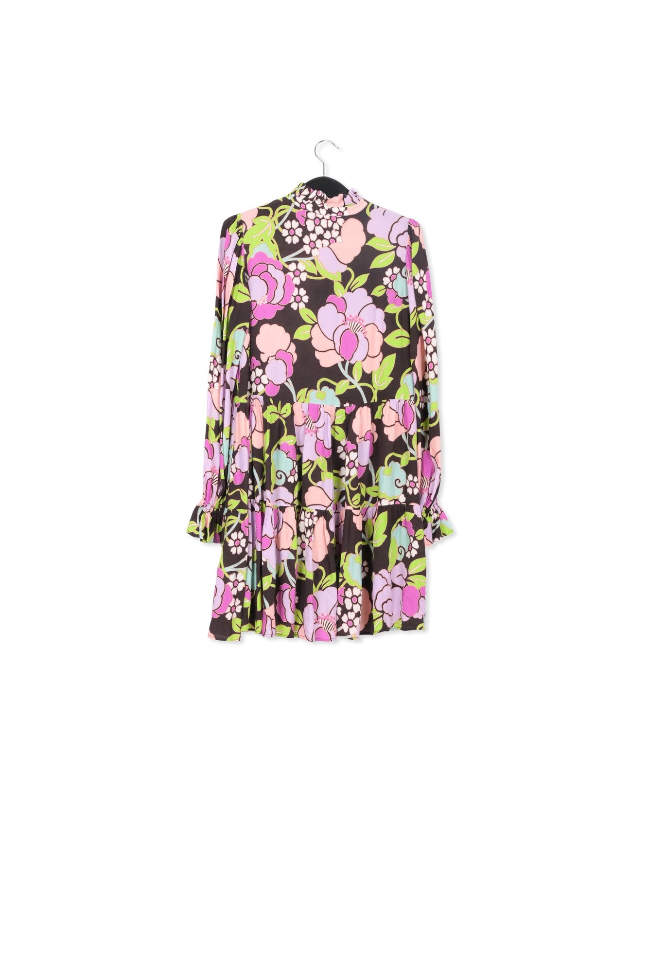Black tiered mini dress with floral print RE—SSENTIEL | Essentiel second hand
