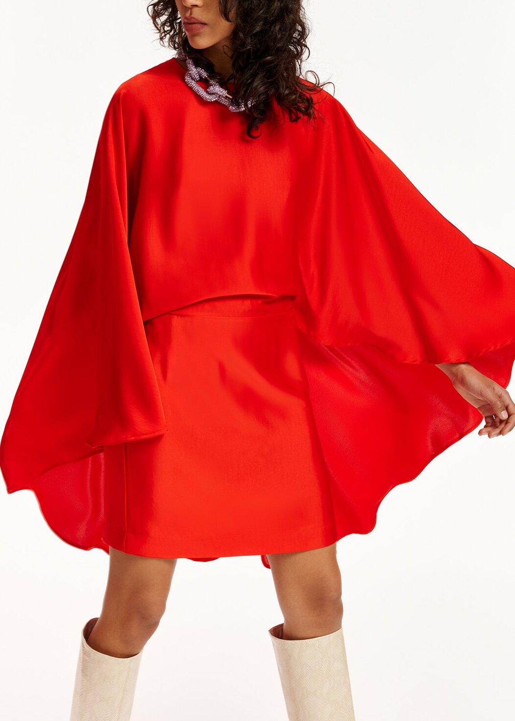 Red cape-effect mini satin dress RE—SSENTIEL | Essentiel second hand