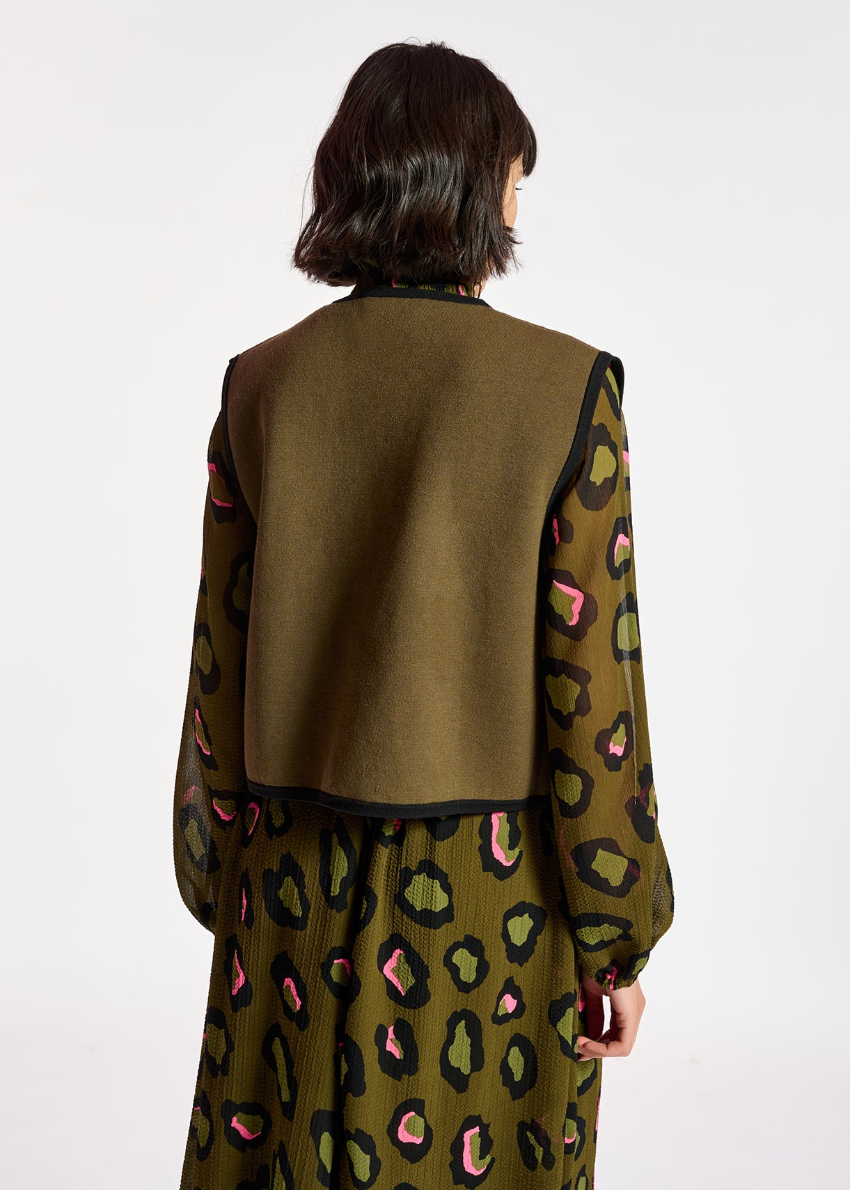 Khaki sleeveless knit jacket RE—SSENTIEL | Essentiel second hand