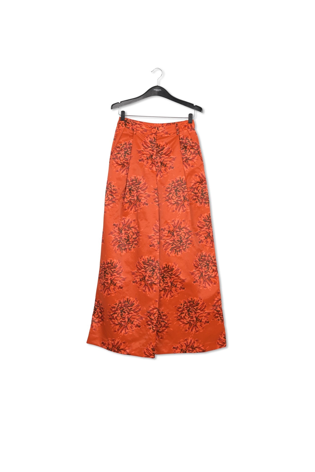 Orange wide-leg satin pants with floral print RE—SSENTIEL | Essentiel second hand