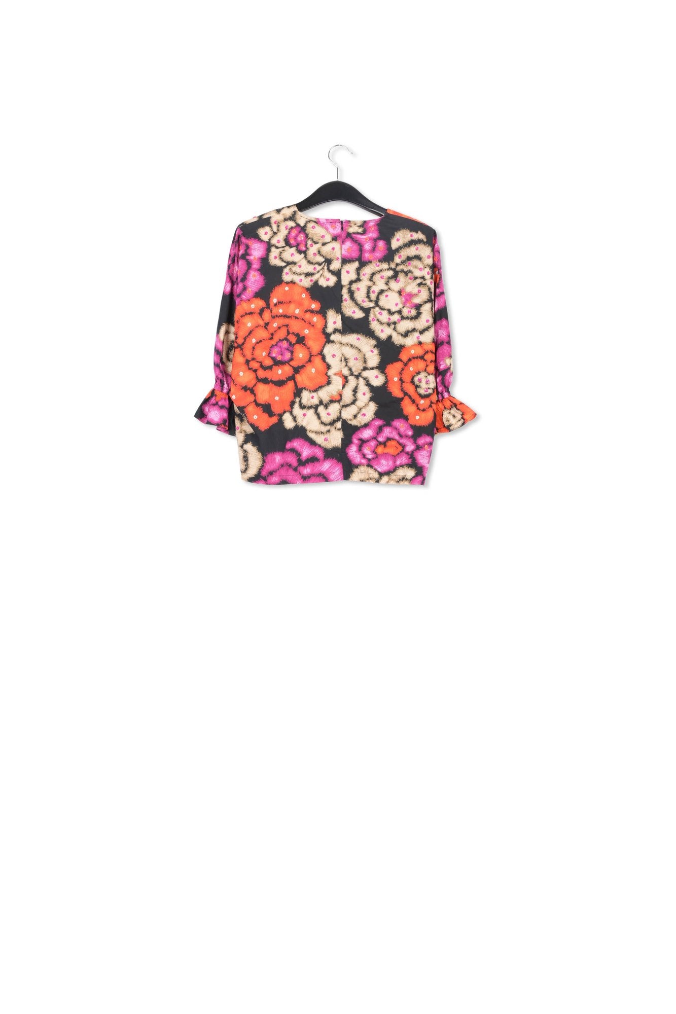 Top noir, orange et écru à  manches bouffantes RE—SSENTIEL | Essentiel second hand