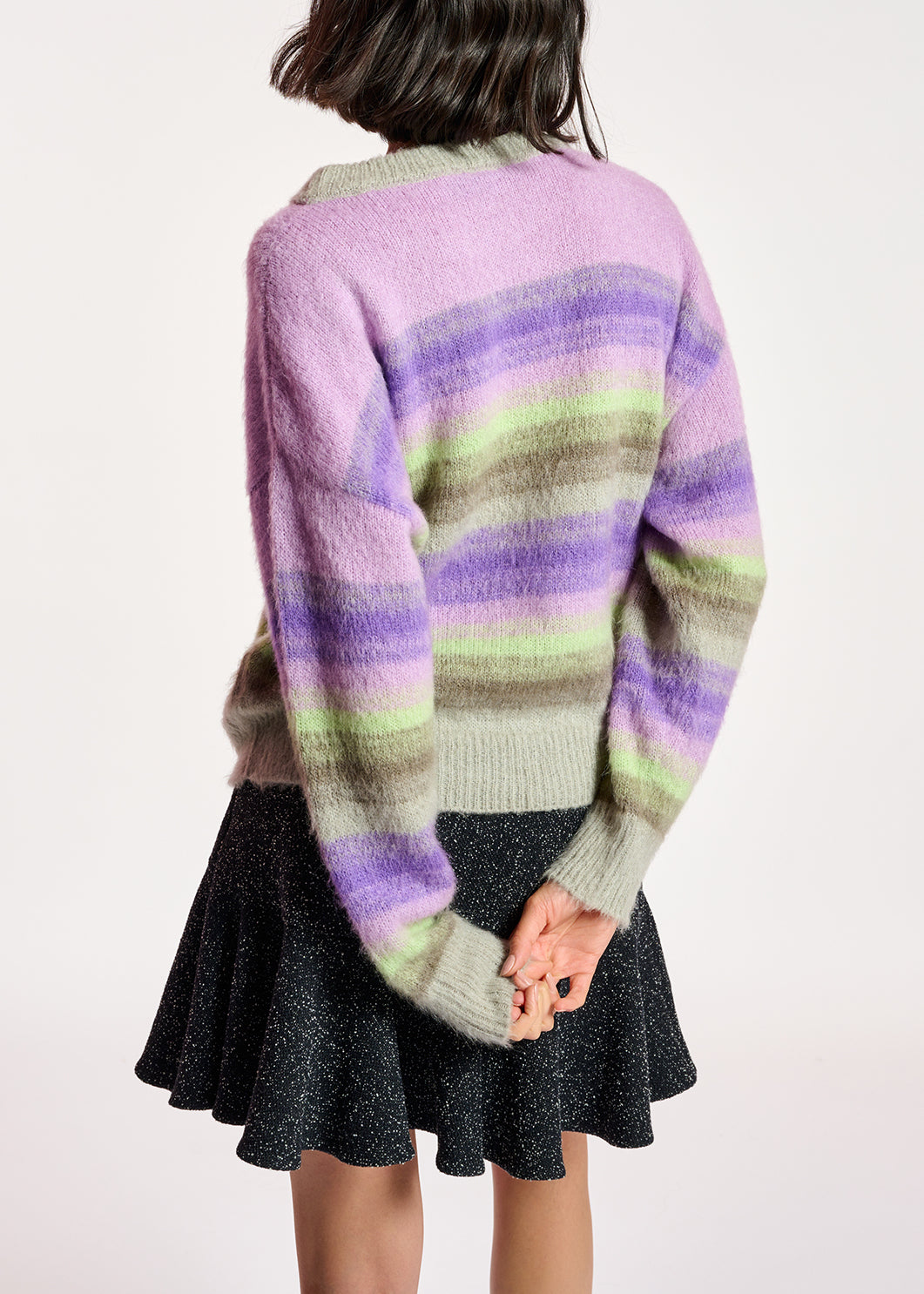 Pull à  rayures pourpres, vert menthe et beiges RE—SSENTIEL | Essentiel second hand