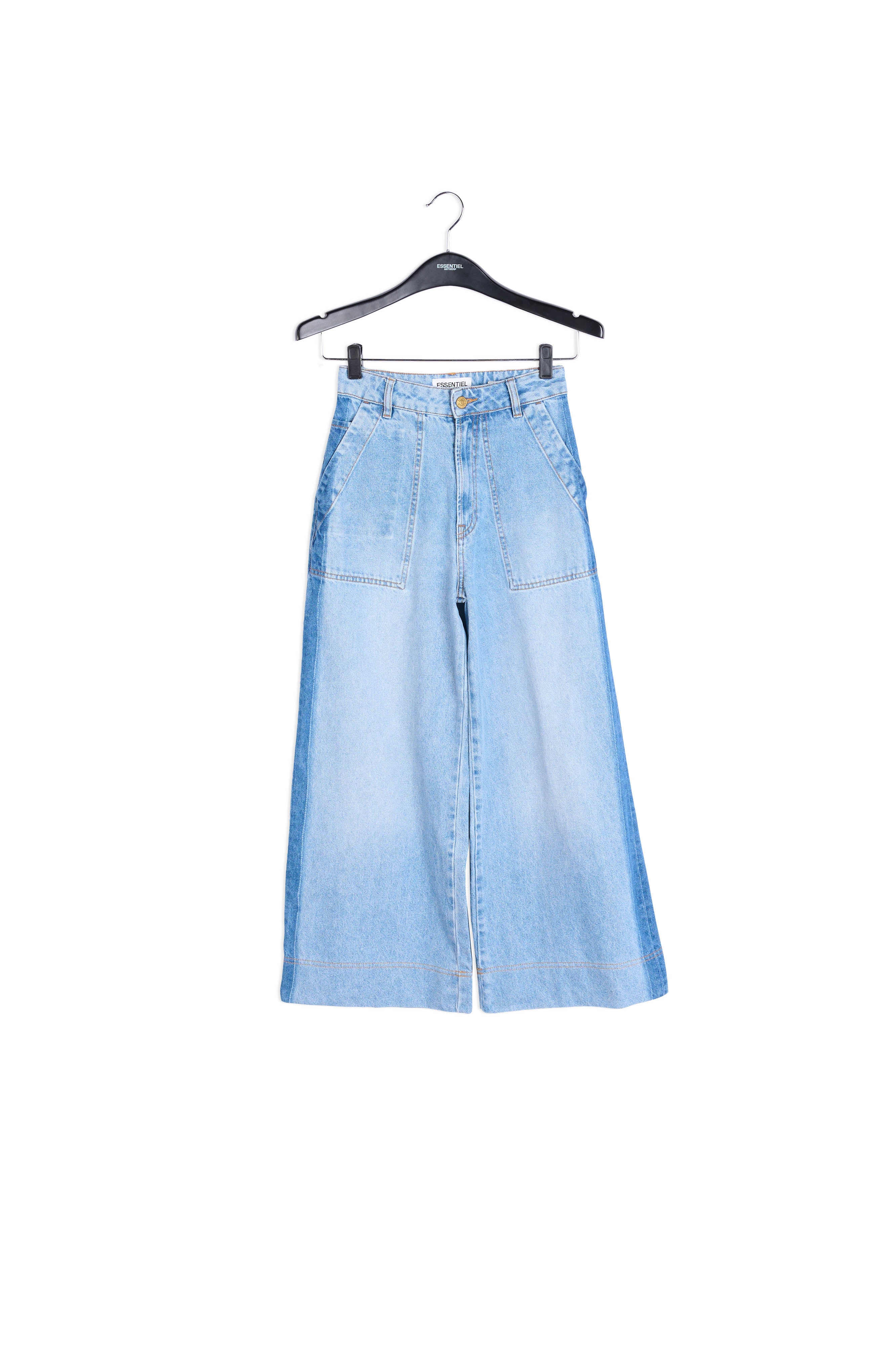 Stone washed blue wide jeans with side stripe RE—SSENTIEL | Essentiel second hand