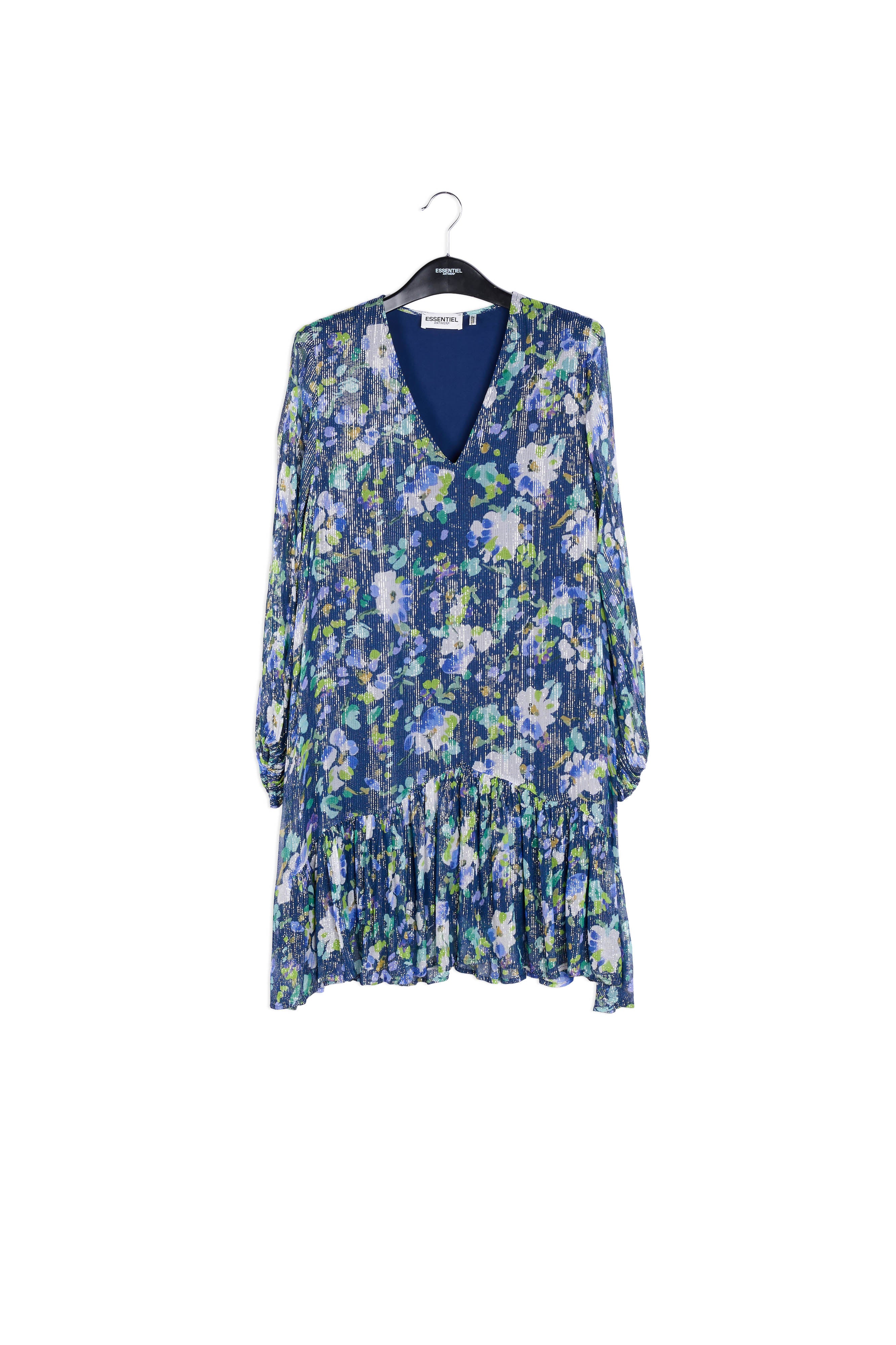 Dark blue floral-print a-line dress RE—SSENTIEL | Essentiel second hand
