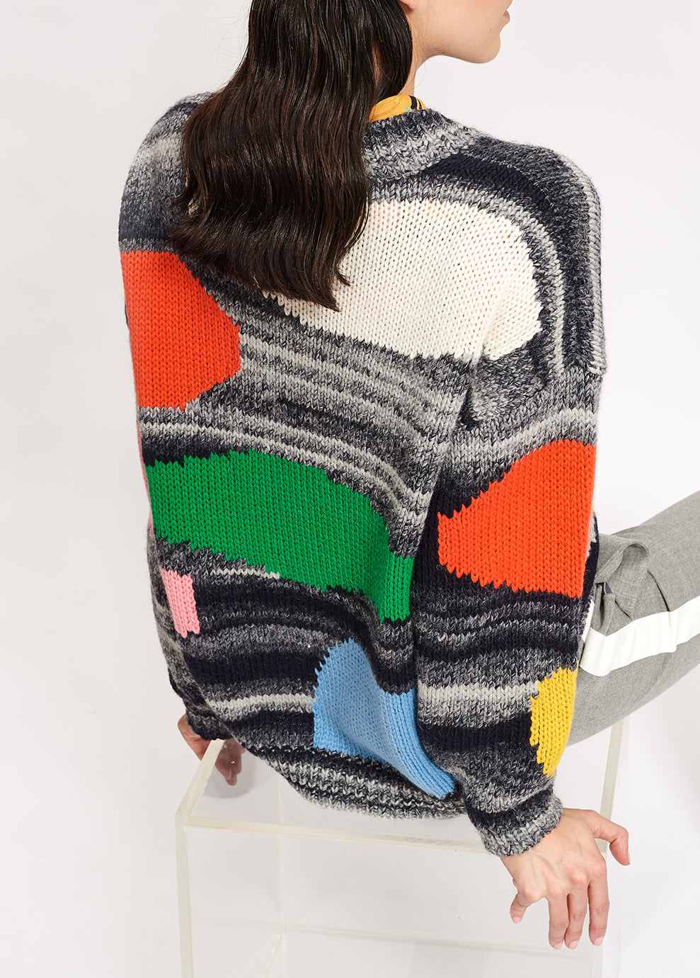 Grey mélange knitted sweater with oversized polka dots RE—SSENTIEL | Essentiel second hand