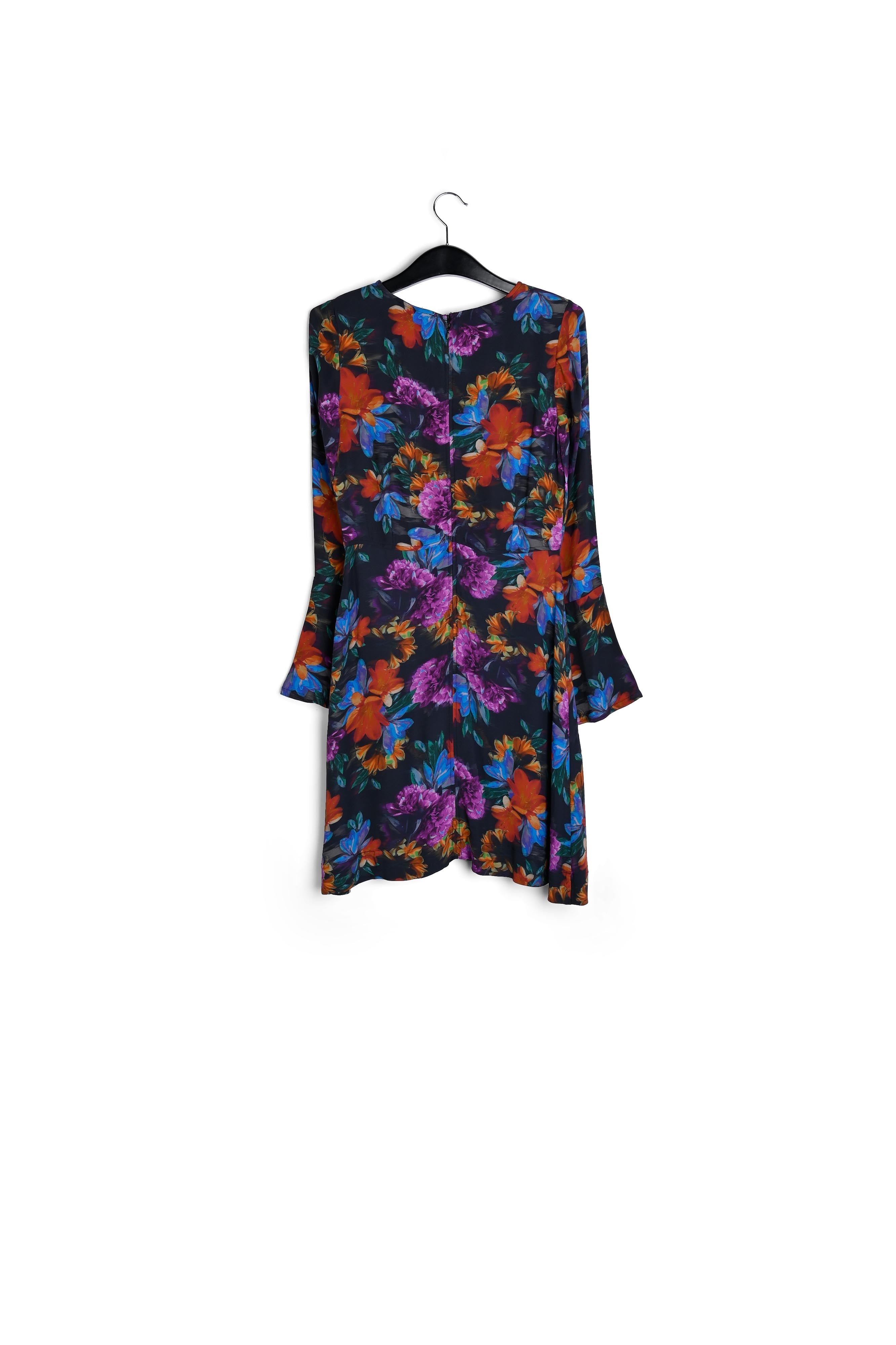 Mini-jurk met antracietgrijze, blauwe en oranje bloemenprint RE—SSENTIEL | Essentiel second hand