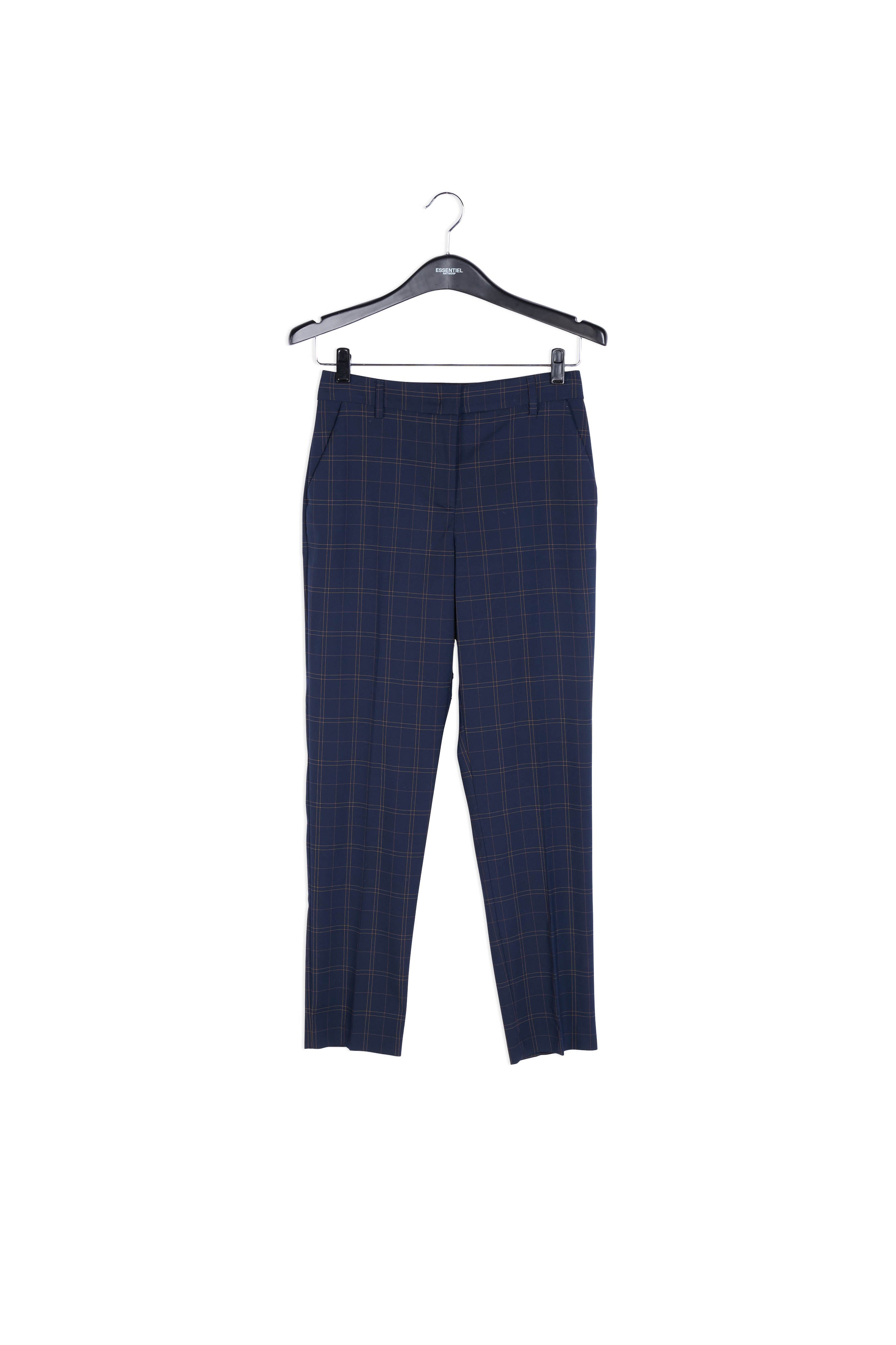 Donkerblauwe geklede broek met ruitjes RE—SSENTIEL | Essentiel second hand
