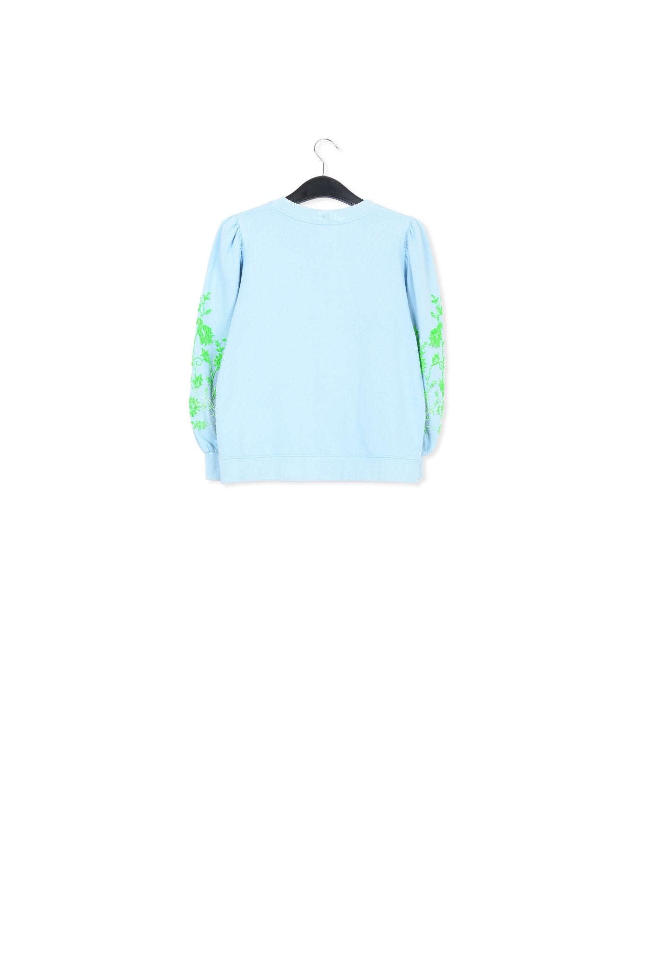 Blue sweatshirt with green floral beaded embroideries RE—SSENTIEL | Essentiel second hand