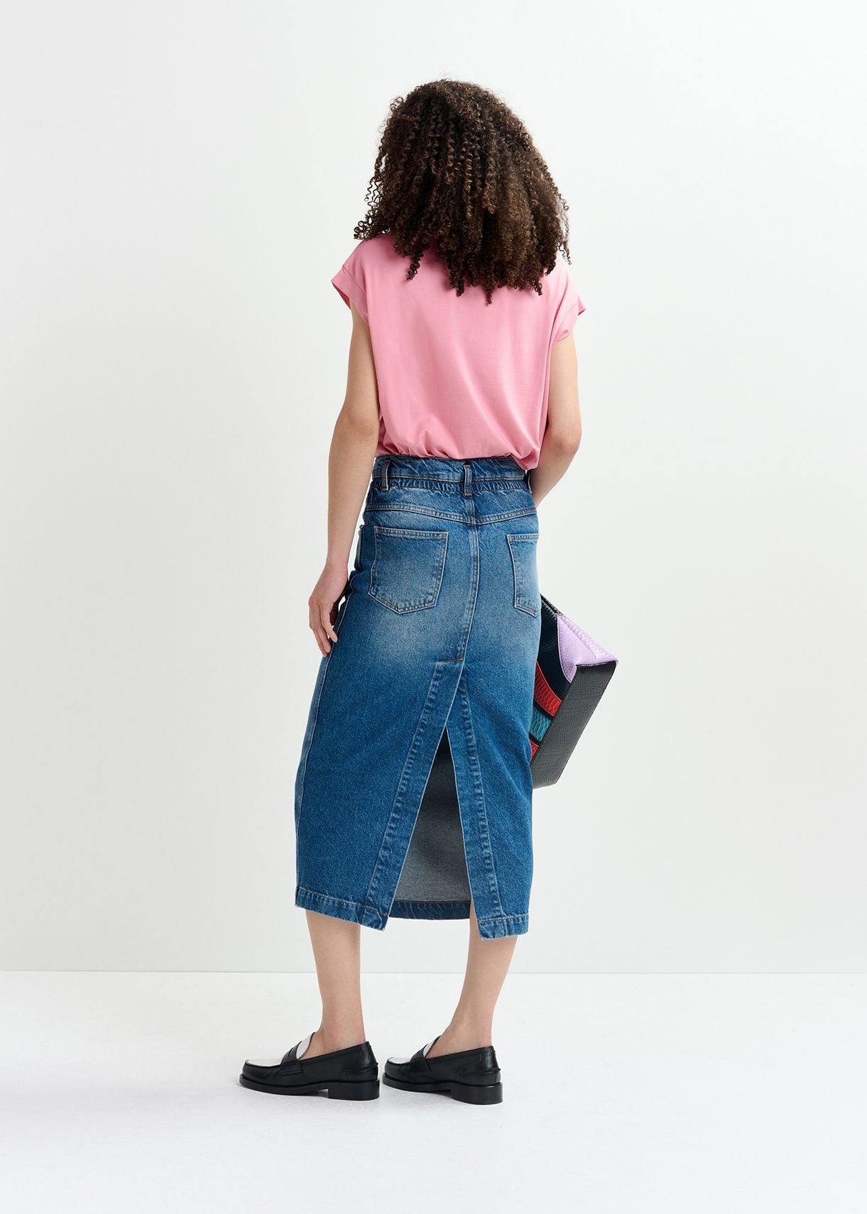 Blue denim midi skirt with paperbag waist RE—SSENTIEL | Essentiel second hand