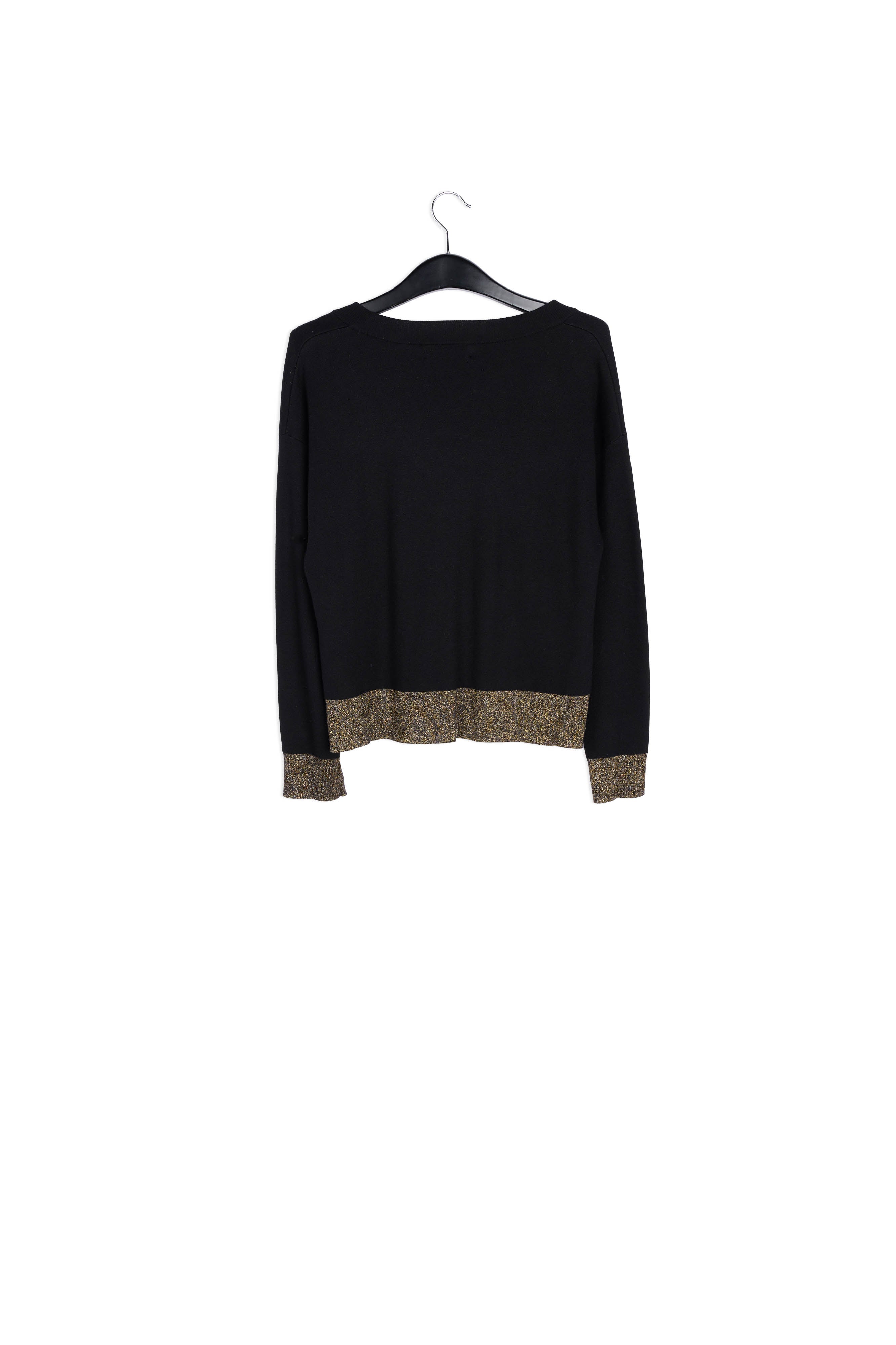 Black and gold v-neck boxy sweater RE—SSENTIEL | Essentiel second hand