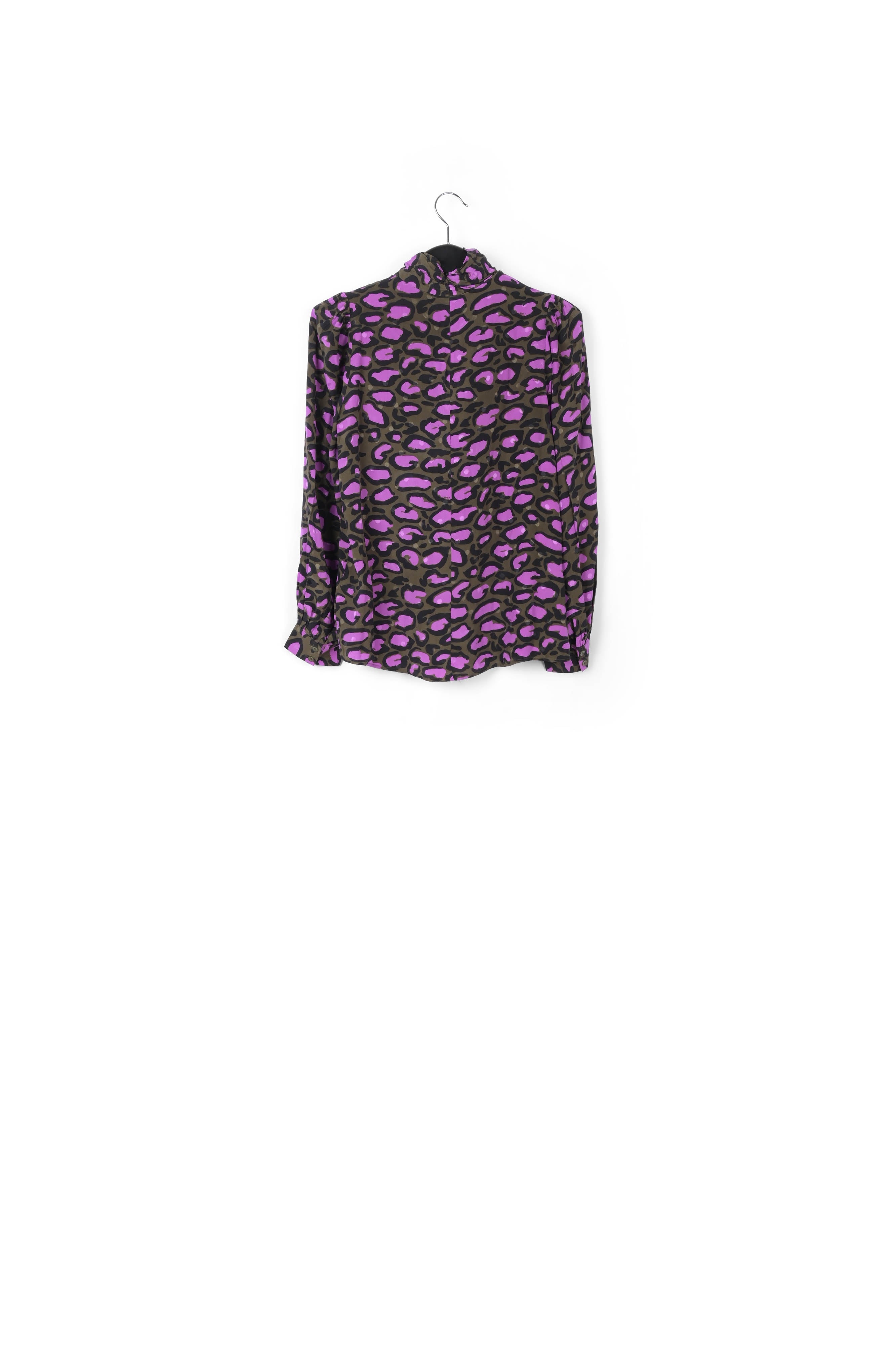 Top vert kaki à col roulé en soie à imprimé léopard RE—SSENTIEL | Essentiel second hand