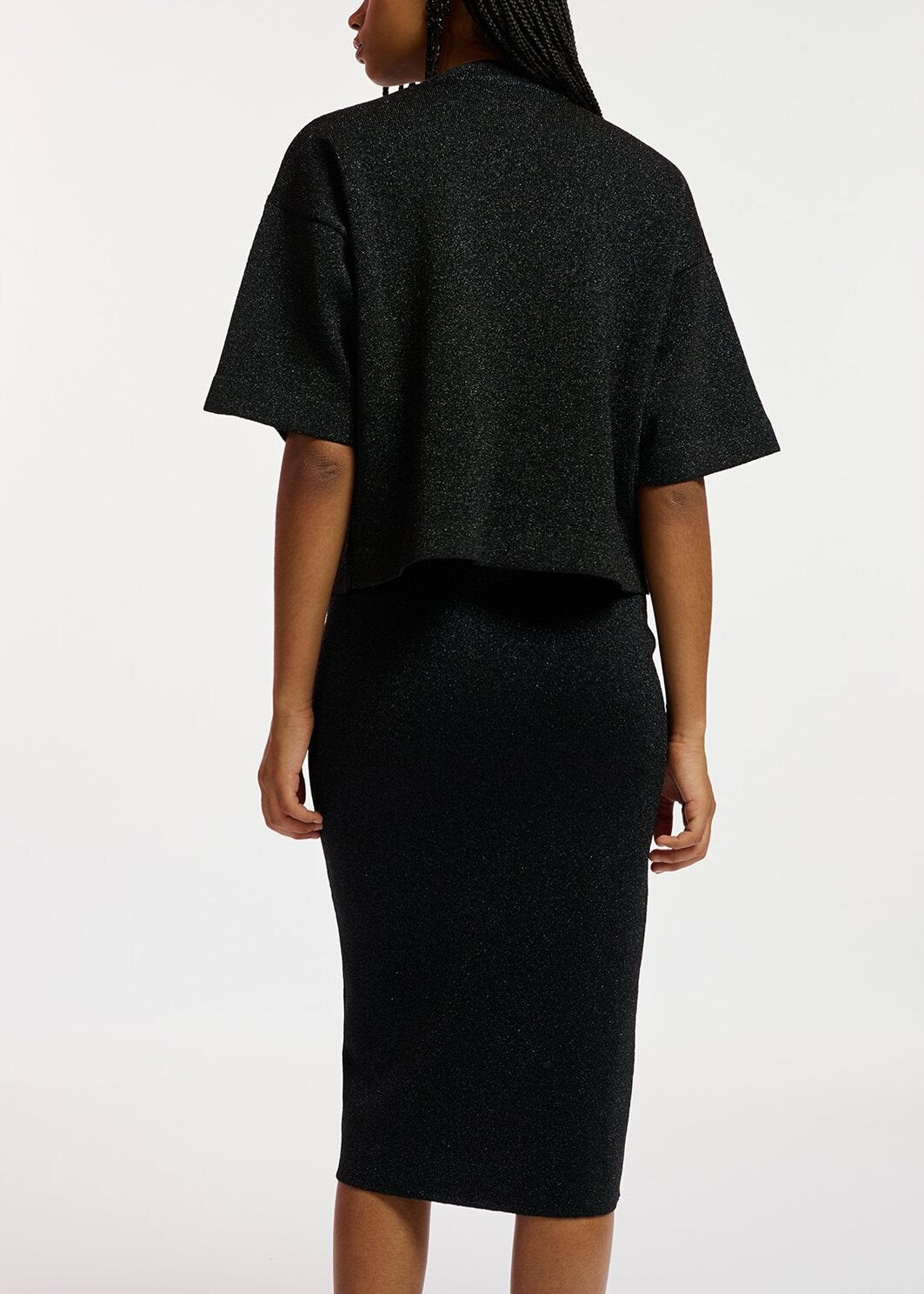 Black lurex short-sleeved sweater RE—SSENTIEL | Essentiel second hand