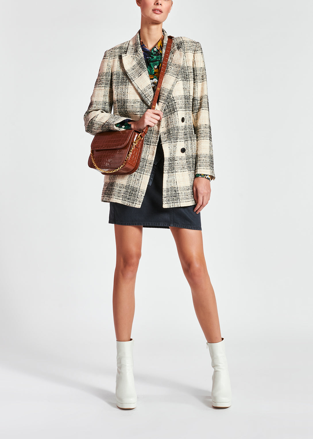 Off-white oversized checked tweed blazer RE—SSENTIEL | Essentiel second hand