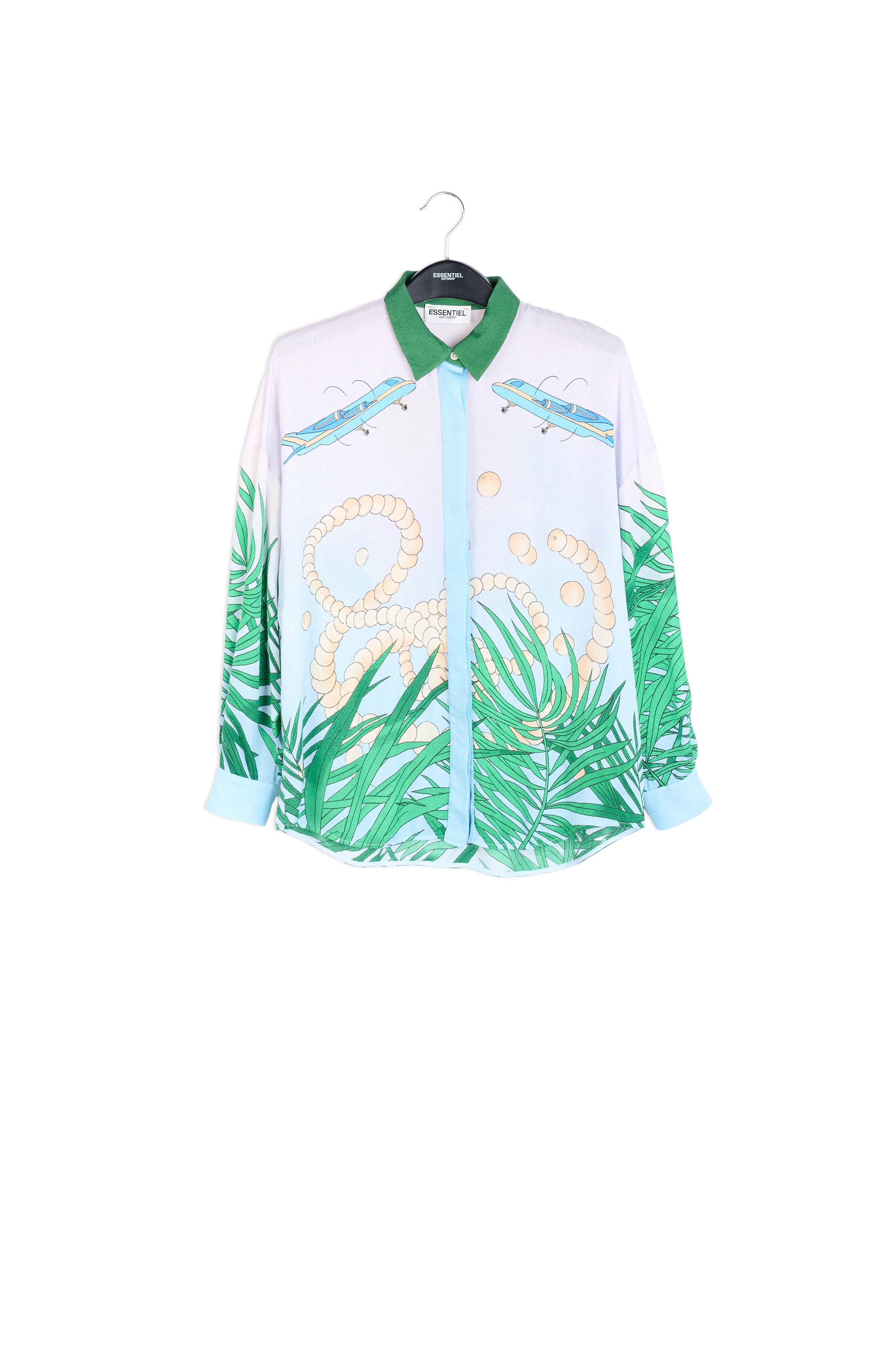Light blue tropical print viscose-jacquard shirt RE—SSENTIEL | Essentiel second hand